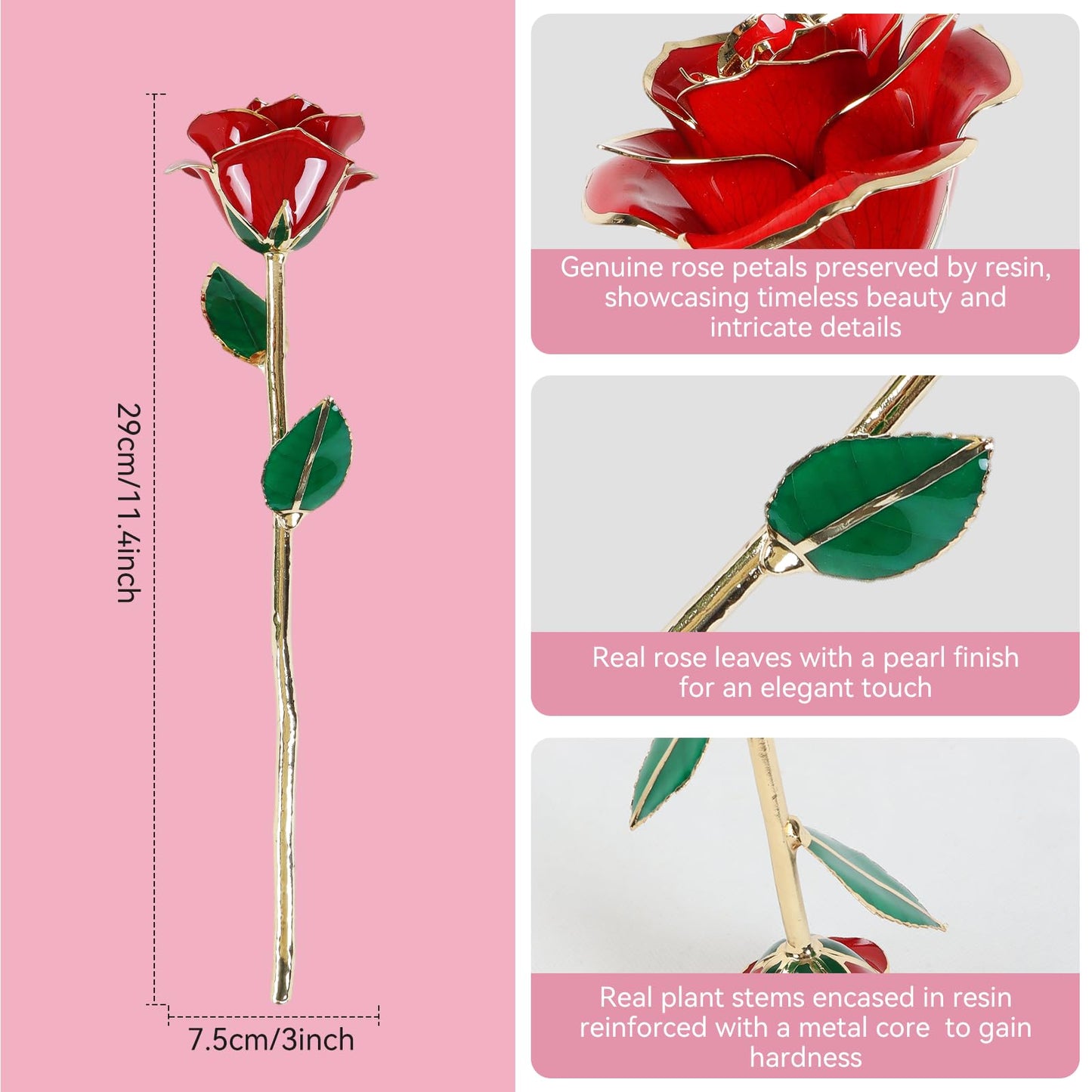 Ninonly Gold Dipped Infinity Rose, 24K Real Rose, Forever Preserved Long Stem Rose Flowers with Stand, Christmas Rose Gift for Her Wife Girlfriend Valentines Mothers Day
