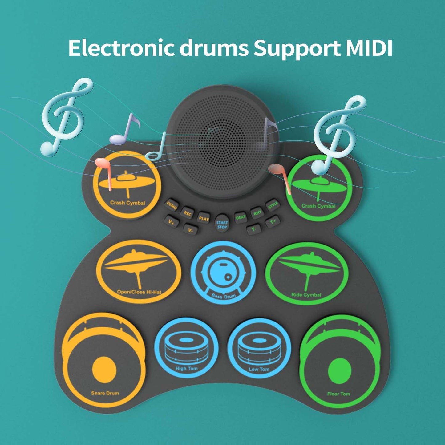 MARVTOWN Electronic Drum Sets, 9+2 Drum Practice Pad Kit with Headphone Jack, Foot Pedals Drumsticks and Speaker,Kids Electric Drum Set Compatible with MIDI Output, Birthday gifts