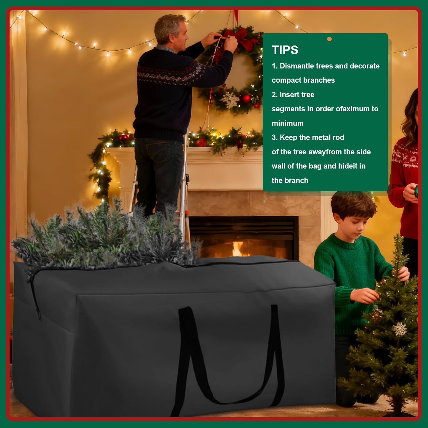 Christmas Tree Storage Bag Fits 9-12 Ft Tall Artificial Xmas Trees, 420D Oxford Heavy-Duty Waterproof Storage Bags, 68" L X 30" W X 20" Extra Large Xmas Tree Bag with Handles & Zipper (Black, 2 Pack)
