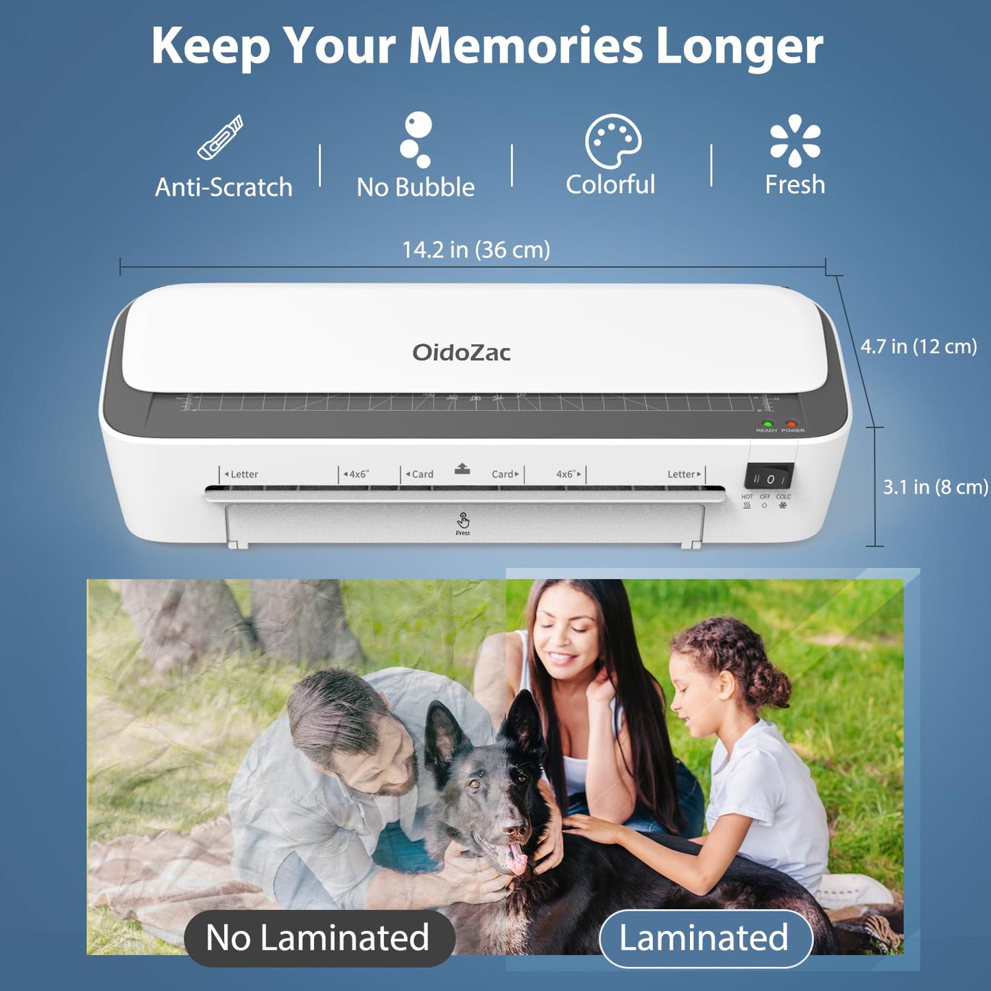 OidoZac Laminator Machine, 11 in 1 Laminating Machine with 36 Laminating Sheets, A4/Letter Size Desktop Thermal Laminator 2 Temperature Modes 3 Cutters Built-in Paper Trimmer for Office School Home