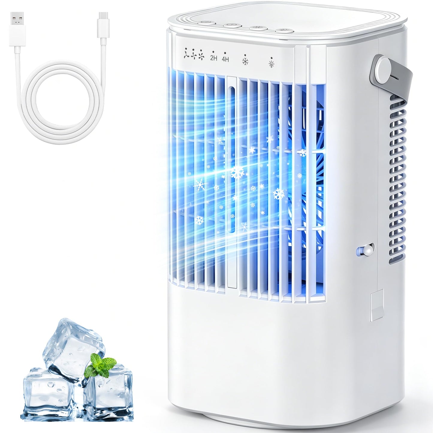 Portable Air Conditioner, 4-in-1 Mini Small Air Conditioner Evaporative Air Cooler Fan with 1000ml Water Tank, 3 Speeds & 7 LED Lights, Personal Mini AC with Timer for Bedroom, Desktop, Home, Office
