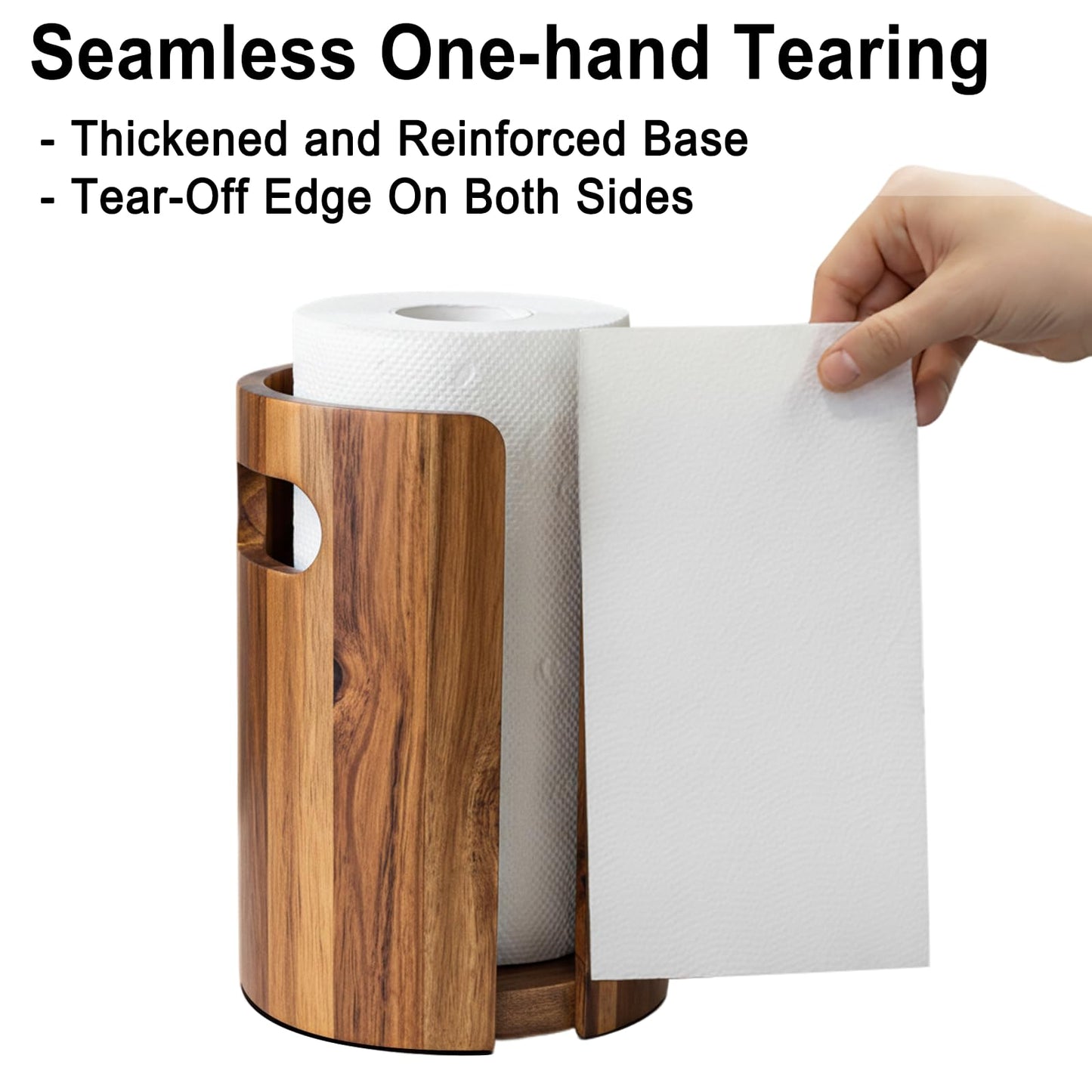 Wood Paper Towel Holder for Kitchen Countertop, Acacia Wooden Kitchen Towel Holder with Splash Guard, Handles & Weighted Non-Slip Base, Home Decor Essentials, for Kitchen, Bathroom,Apartment, RV