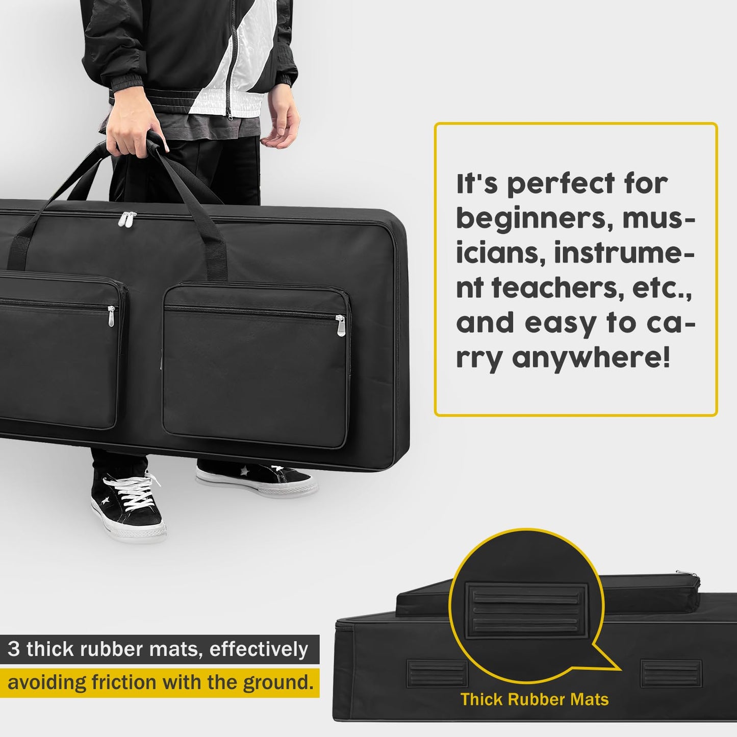 XIDIHF 73/76-Key Keyboard Case - Portable Electric Piano Gig Bag with Handles, 4 Pockets, Durable 600D Oxford Cloth with 10MM Sponge Padded Protection, (118 x 13 x 45 CM)