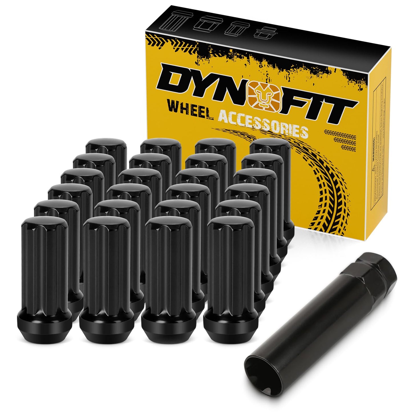 Dynofit M14x1.5 Spline Lug Nuts Black - Cone Bulge Seat Compatible with Chevy GMC Ford Cadillac Lincoln & More 6-Lug Wheels | Includes 1Pcs Socket Key, Closed End, Durable Aftermarket Replacement
