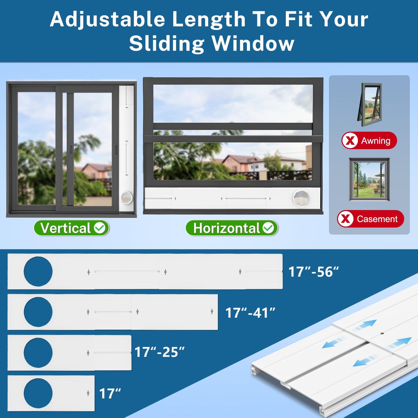 Portable ac Window Vent Kit with Universal Coupler, Insputer New Adjustable Air Conditioner Window Seal Kit for Sliding Window, Fit for AC with 5.9 & 5.1 Inch Diameter Exhaust Hose(3 Pcs)