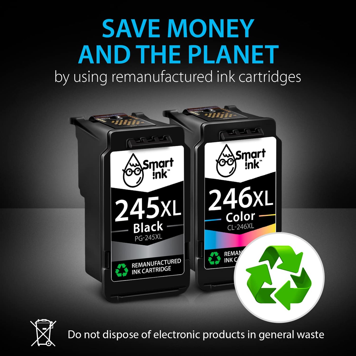 Smart Ink Remanufactured Ink Cartridge Replacement for Canon PG-245 XL CL-246 XL PG-243 CL-244 245XL 246XL (BK & Color Combo Pack) to use with Pixma MG2520 MG2522 MG2525 MG2920 MG3020 TS202 TS3120