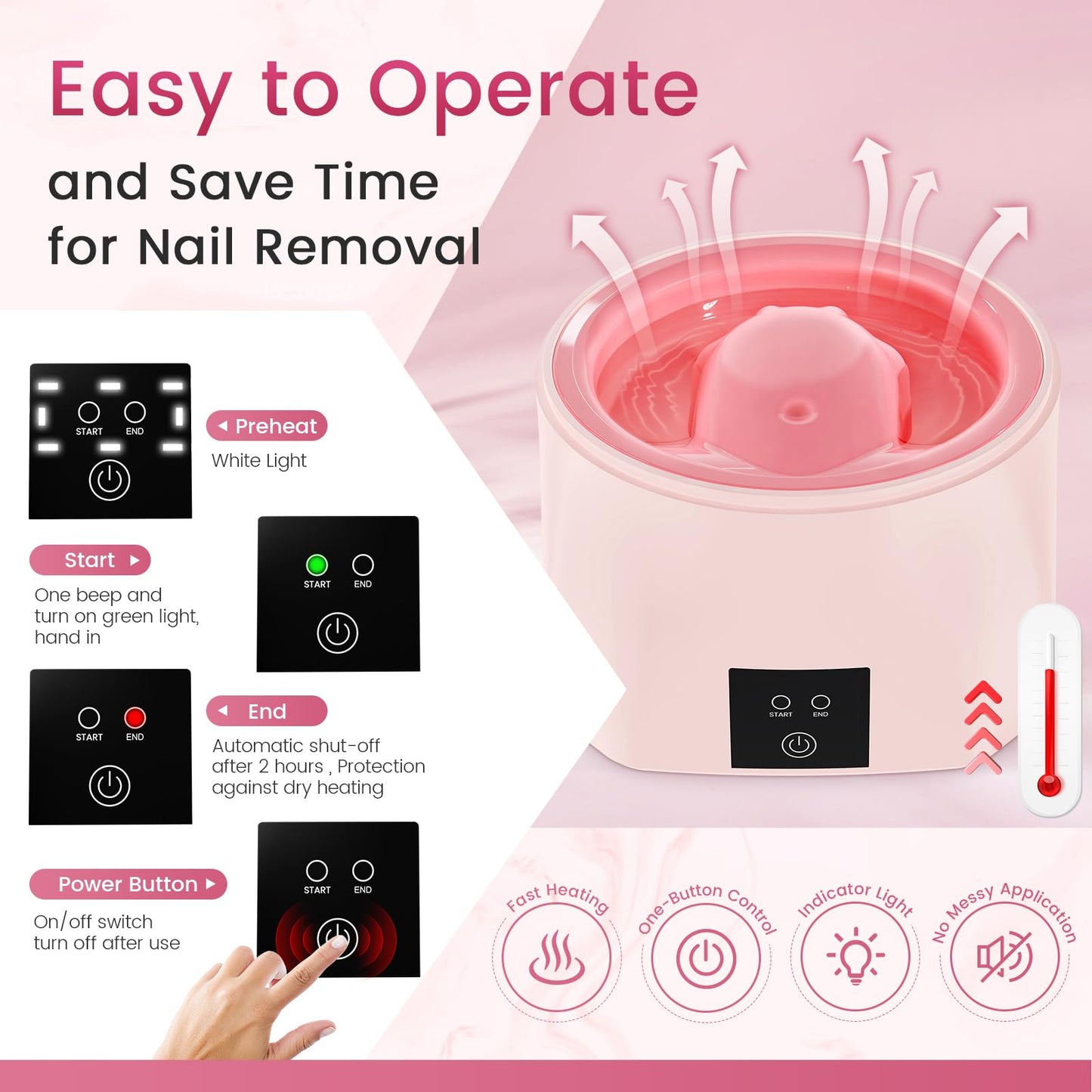 Yokilly Nail Soaking Bowl Heated: 50% Faster Nail Soak off Bowl for Women Nail Beginner - Electric Manicure Nail Bowl for Home Salon (Pink)