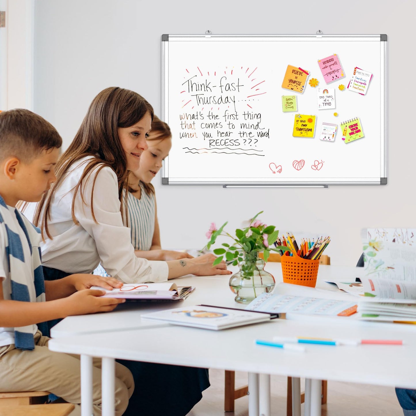 AMUSIGHT Double-Sided Magnetic Whiteboard, 18" x 12" Dry Erase Board Aluminum Frame for Wall, White Board Marker Board for Kitchen, Memo, School, Home, Office