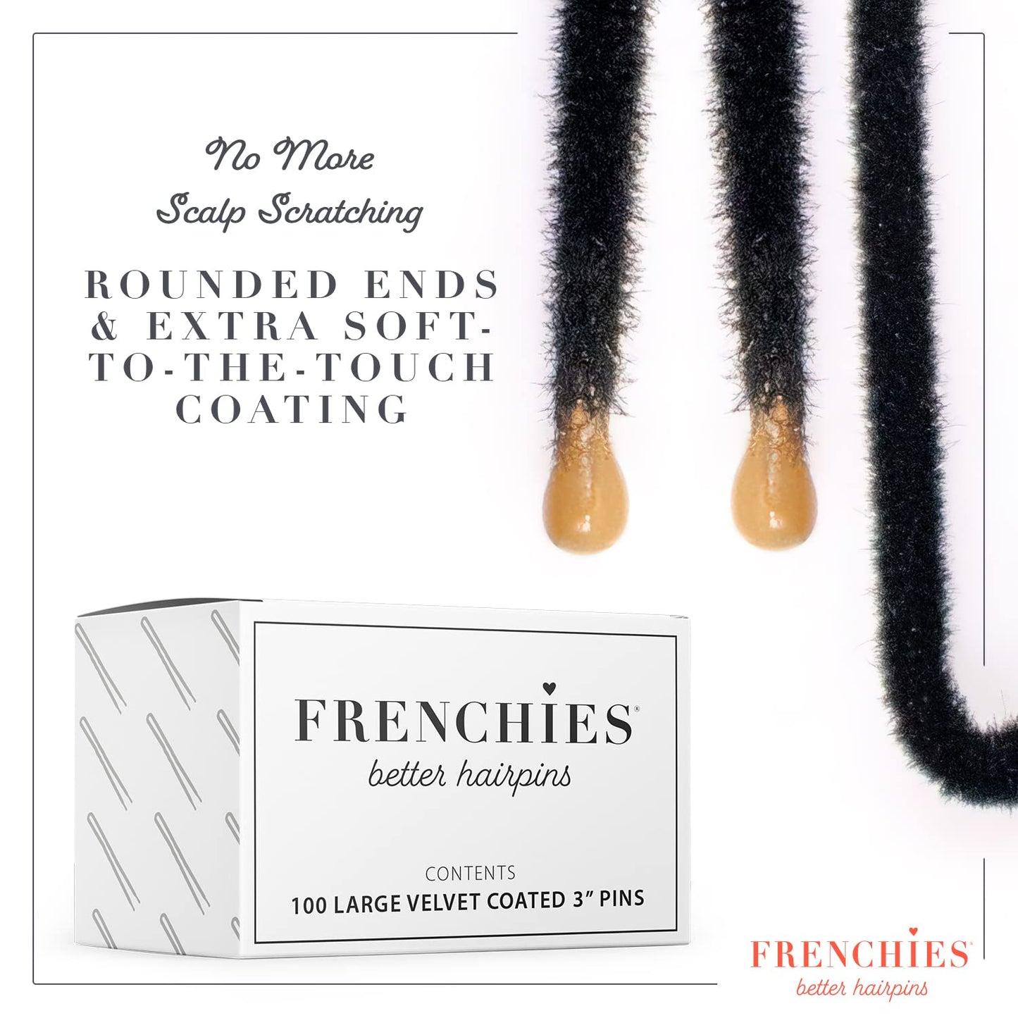 Frenchies Ultra Flocked Extra Soft French Twist Hair Pins for Women, Girls, Teens Buns, Wedding Hair Accessories, Womens Updo Hairstyles, Hair Extensions or Wig, 100 Count, Black, Large (3 inch)