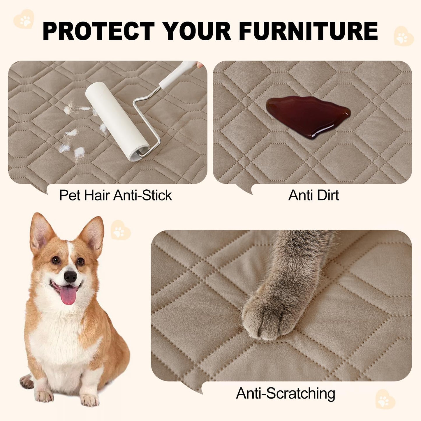 Smiry Waterproof Dog Blanket, 30x70 Inch Soft Pet Bed Cover Reversible, Washable Sofa Couch Furniture Protector for Small Medium Large Dog Puppy Cat, Taupe/Beige