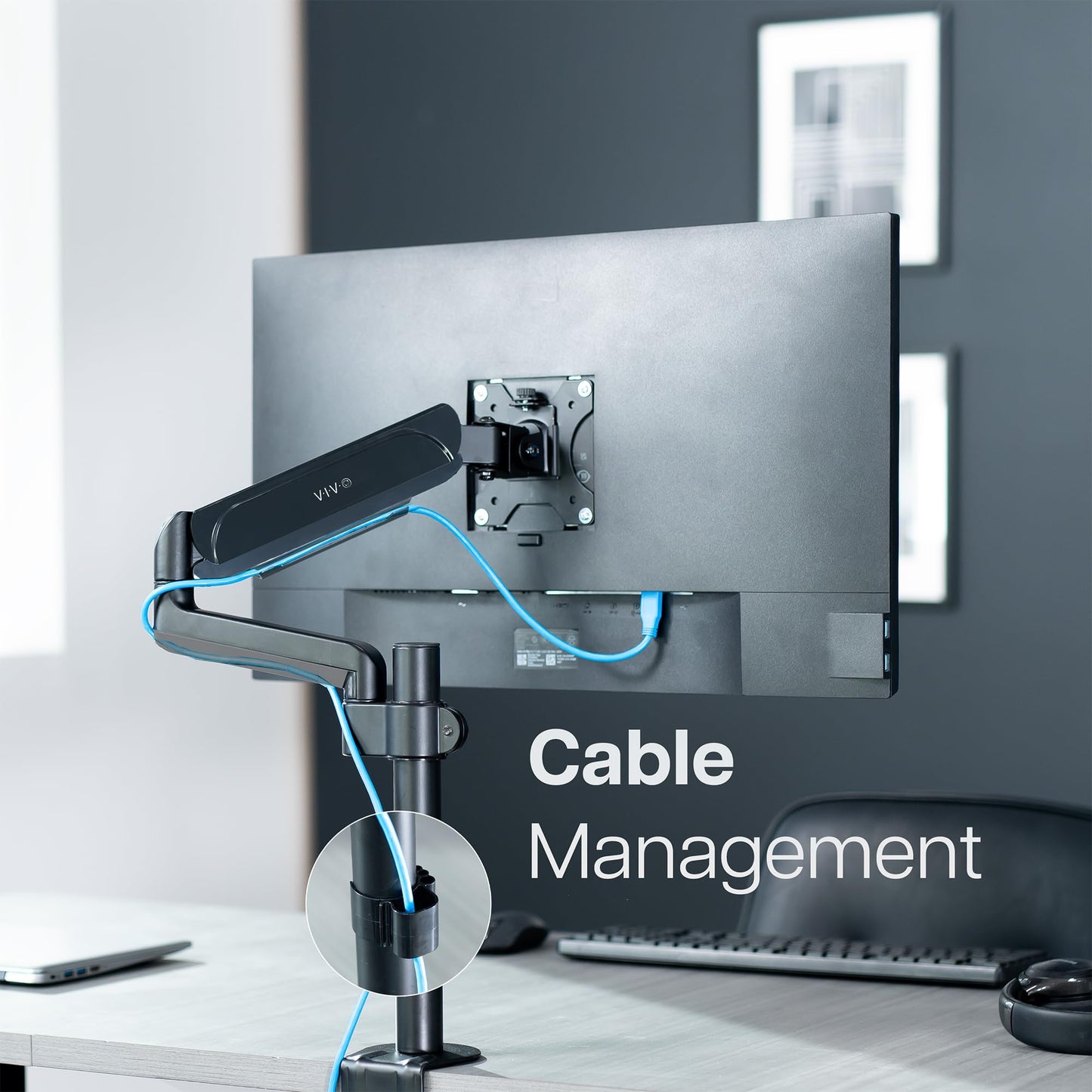 VIVO Single Monitor Arm Mount for 17 to 32 inch Screens - Tension Height Adjustment, Full Articulating Tilt, Swivel, Heavy Duty VESA Stand with Desk C-clamp and Grommet Option STAND-V001K