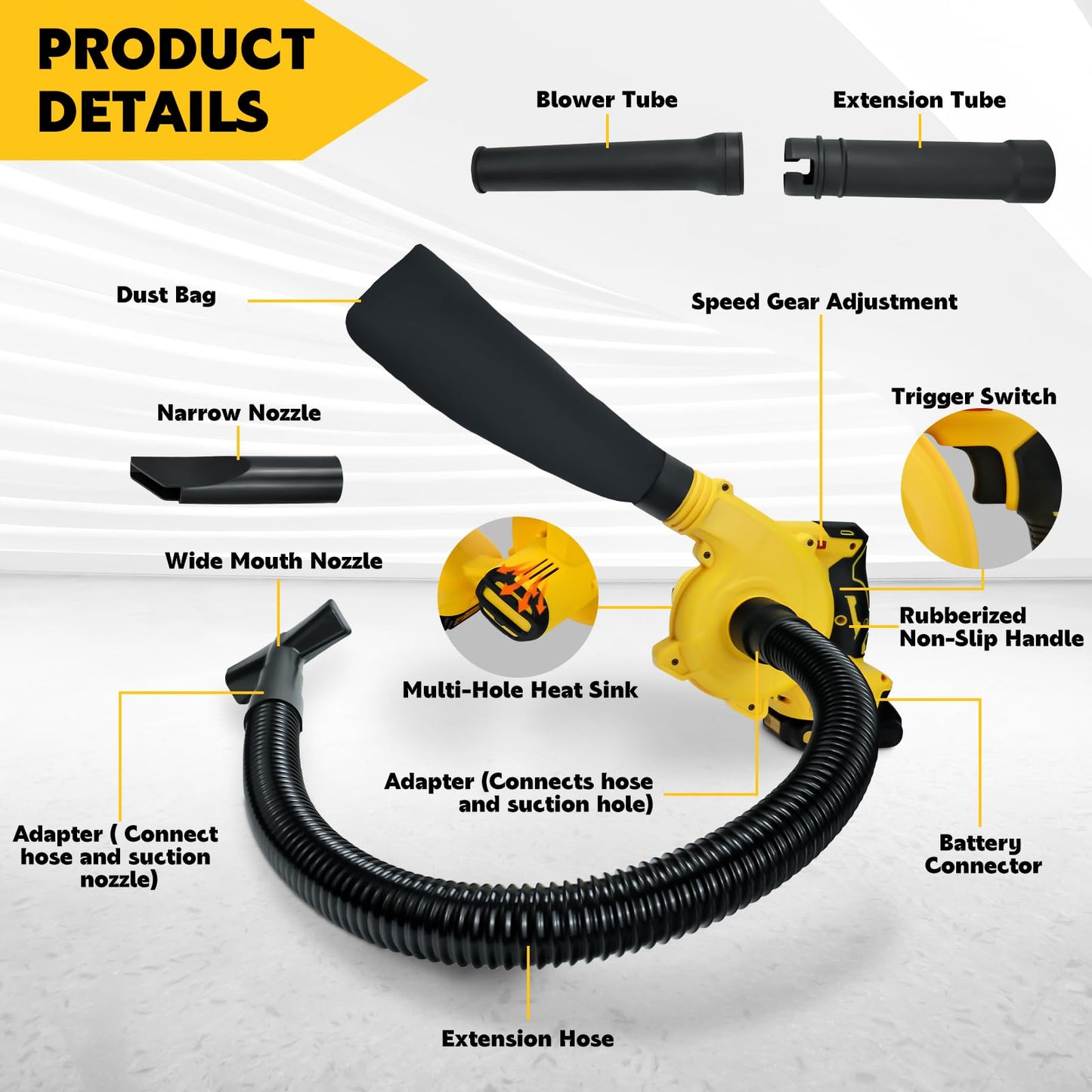 Cordless Leaf Blower for Dewalt 20V Max Battery with Brushless Motor, 6 Variable Speed Up to 180MPH, 2-in-1 Blower & Vacuum, Handheld Electric Blowers or Lawn Care/Dust(No Battery)