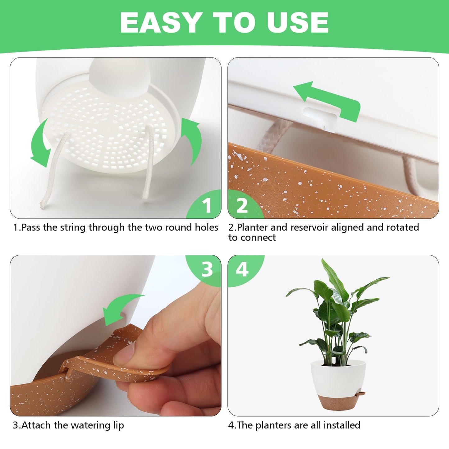 Self Watering Planter Set, 7Pack Medium Plastic Pot with Mesh Drainage Holes and Removable Reservoir Saucers, Modern 8+7.5+7+6.5+6+5.5+5 Inch Bottom Watering Flower Pots for Indoor Plants - White
