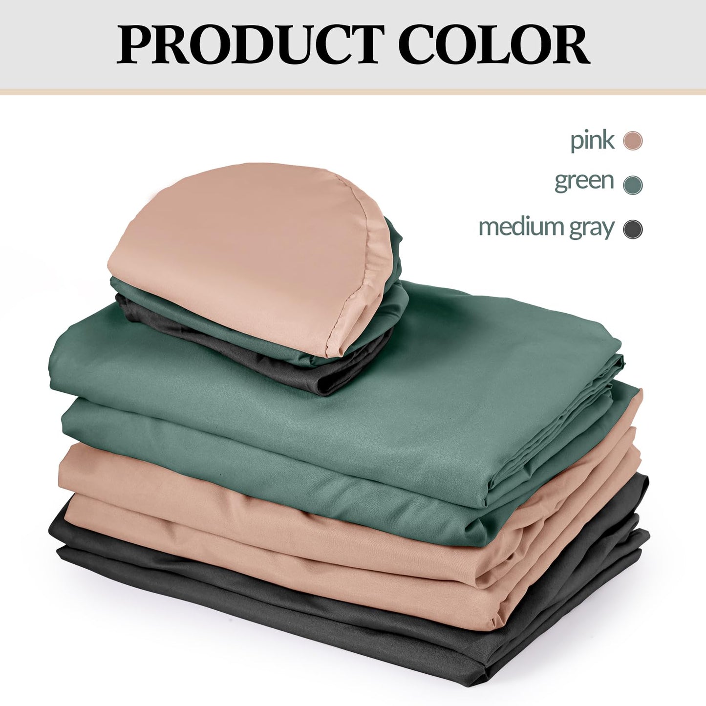 Kinlop 3 Sets Microfiber Massage Table Sheet Set 3 Colors 3 Piece Set Includes Massage Flat Sheet Fitted Sheet and Massage Face Rest Cover Stain Wrinkle-Resistant(Pink, Gray, Green)