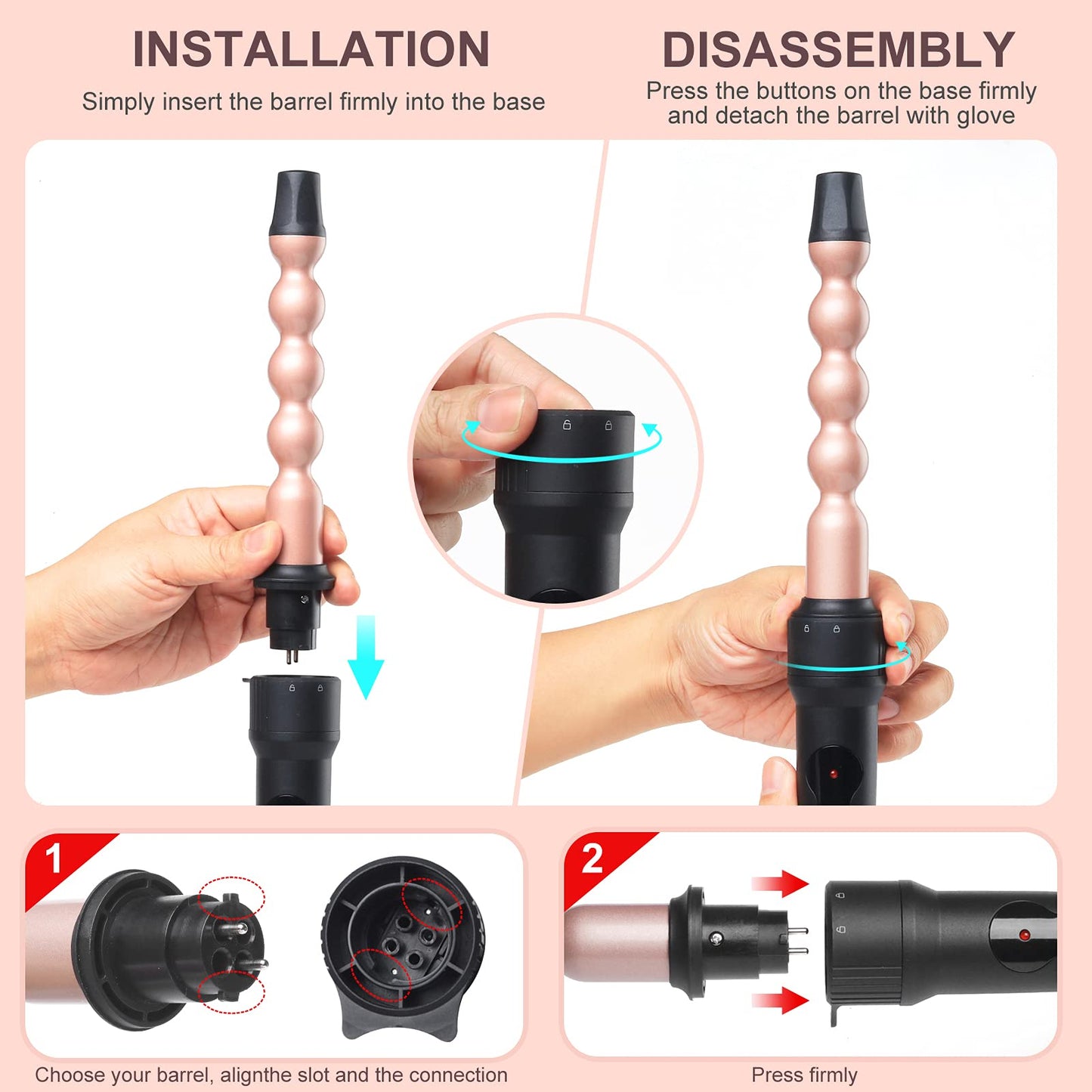 5 in 1 Curling Wand Iron Set - EMOCCI PRO Instant Heat Long lasting Hair Waver Iron Straightener and Curler 2 in 1 with 5 Interchangeable Ceramic Tourmaline Barrels for All Curly and Wavy Hairstyle