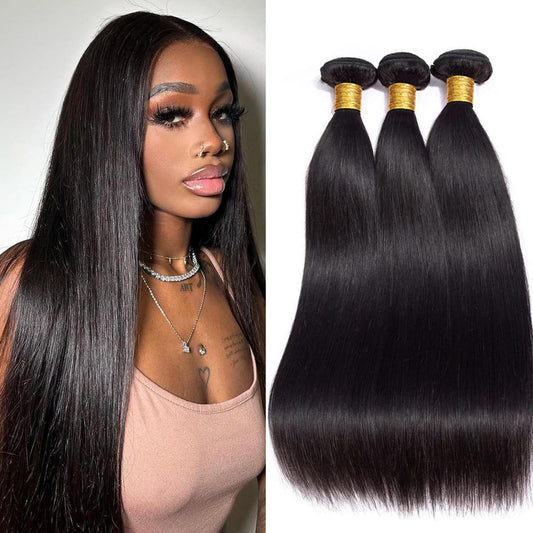 12A Human Hair Bundles 18 20 22 Inch Straight Bundles 100% Unprocessed Brazilian Virgin Weave Bundles 3 Bundles Double Weft Raw Remy Human Hair Extensions (18 20 22 Inch) Natural Black