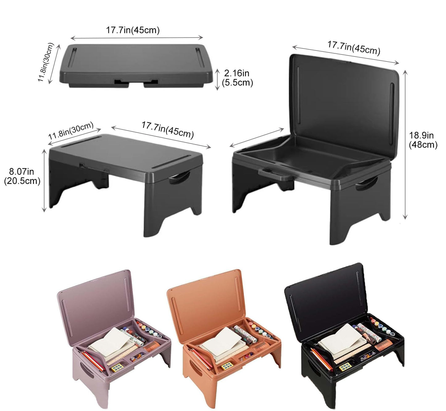 Tlingsd Folding Lap Desk for Bed with Compartments Storage Pocket,Color Foldable Laptop Table for Children's Activities,Bed Desk,Laptop Desk, Breakfast Table, Bed Table, Serving Tray (Black)
