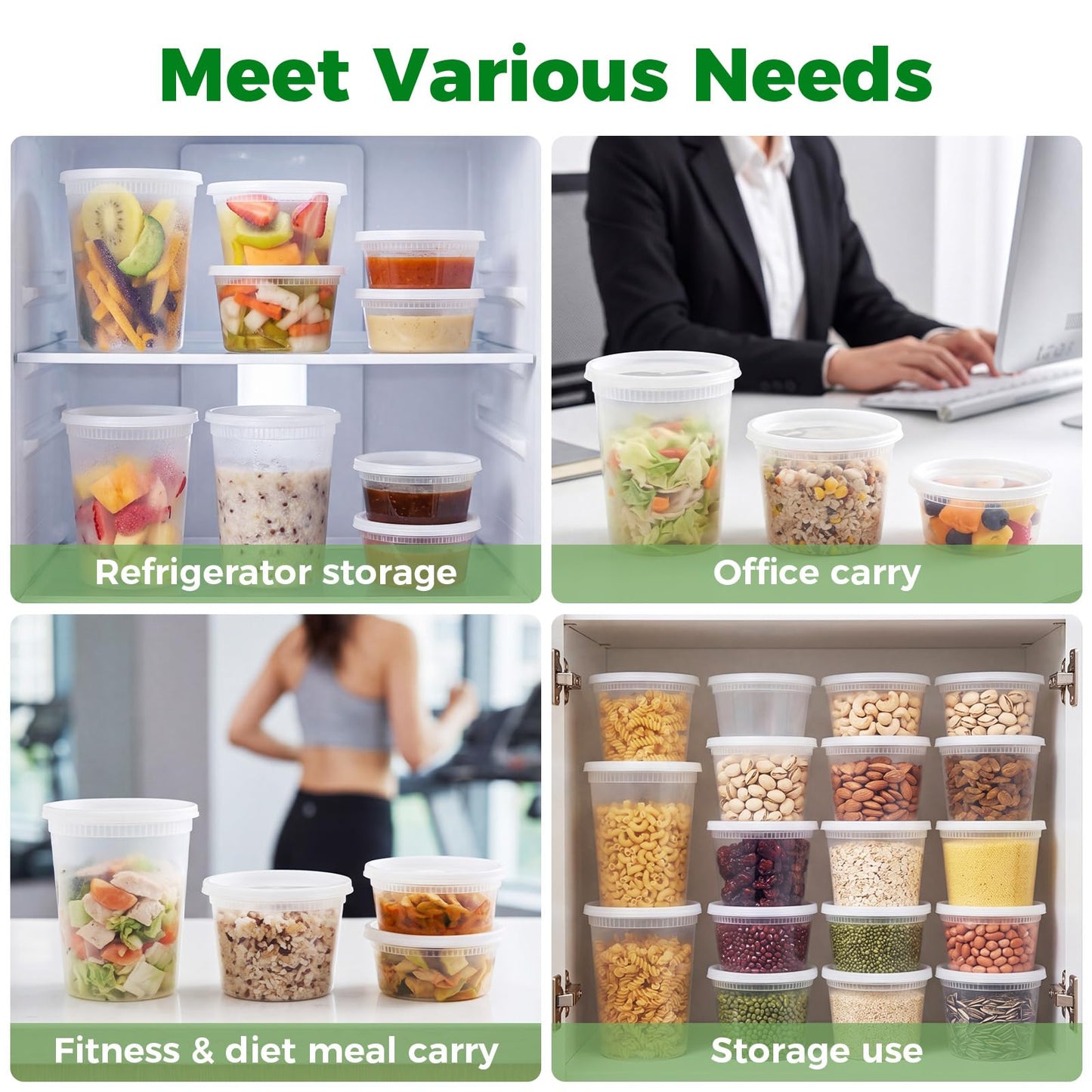 Deli Containers with Lids 48 Sets [8,16, 32 oz 16 Each ] - Food Storage Containers with Lids Freezer Safe, Soup Containers for Restaurant, BPA Free | Portion Control | Leakproof | Microwave