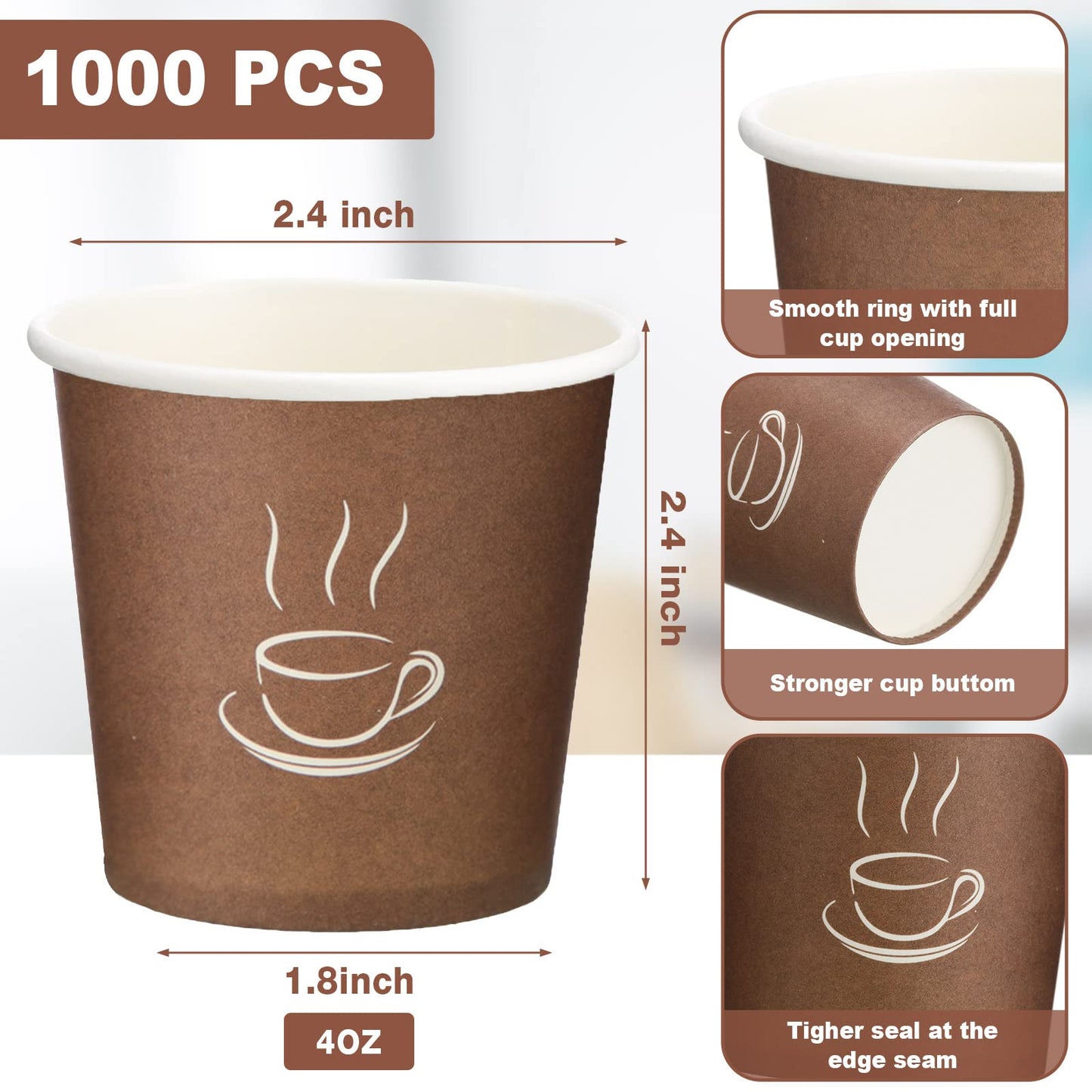 1000 Pcs Small Coffee Cups Paper Espresso Cups Disposable Mini Hot Cups Hot Cold Drinking Cups for Travel, Party, Tea, Bathroom, Picnic, Events, Brown (4 oz)