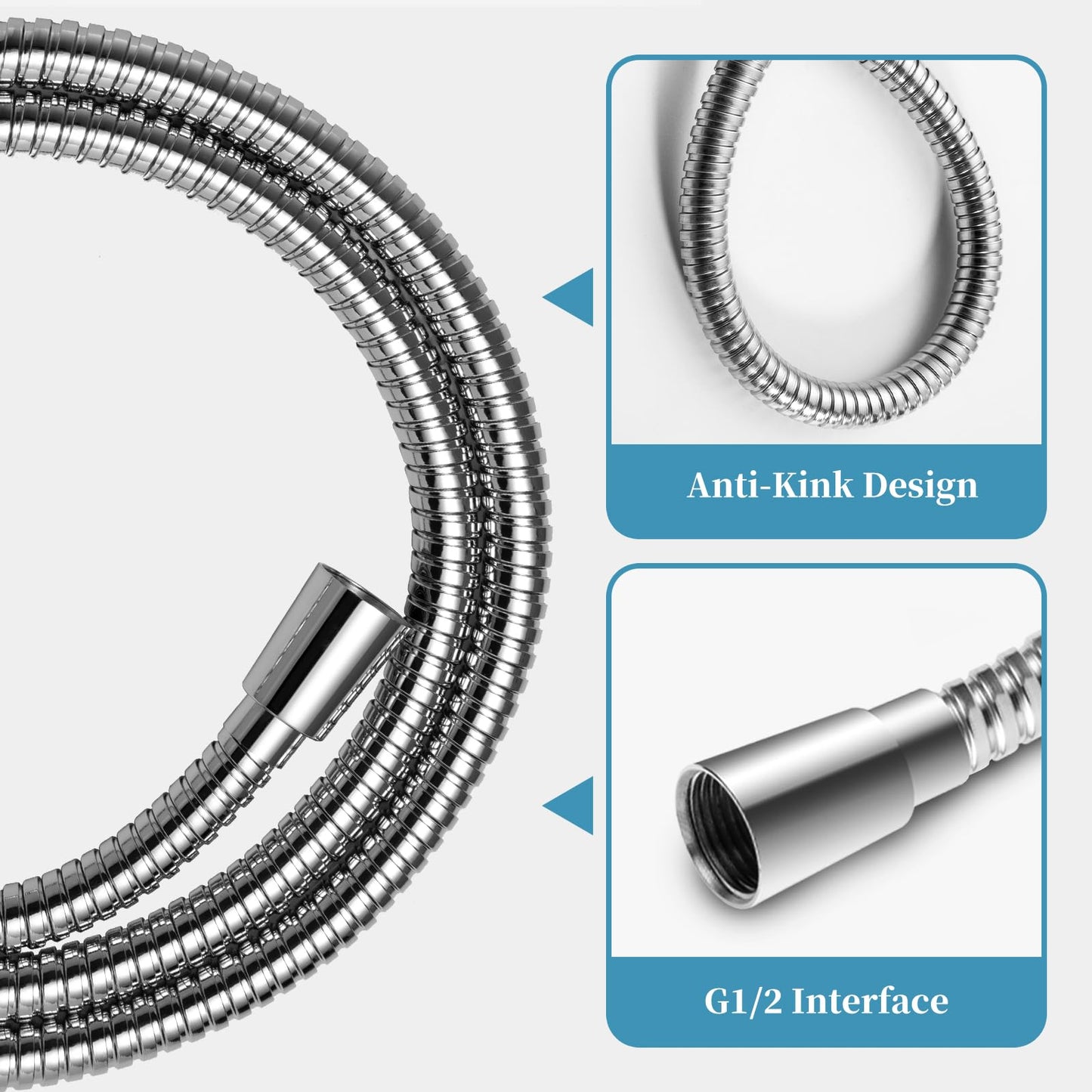 OFFO Shower Head Set, 6-Mode High Pressure Handheld Sprayer with 1.5m Stainless Steel Hose & Showerhead Holder, High Flow Large Powerful Boosting Handheld Showerhead for Low Water Pressure, Chrome