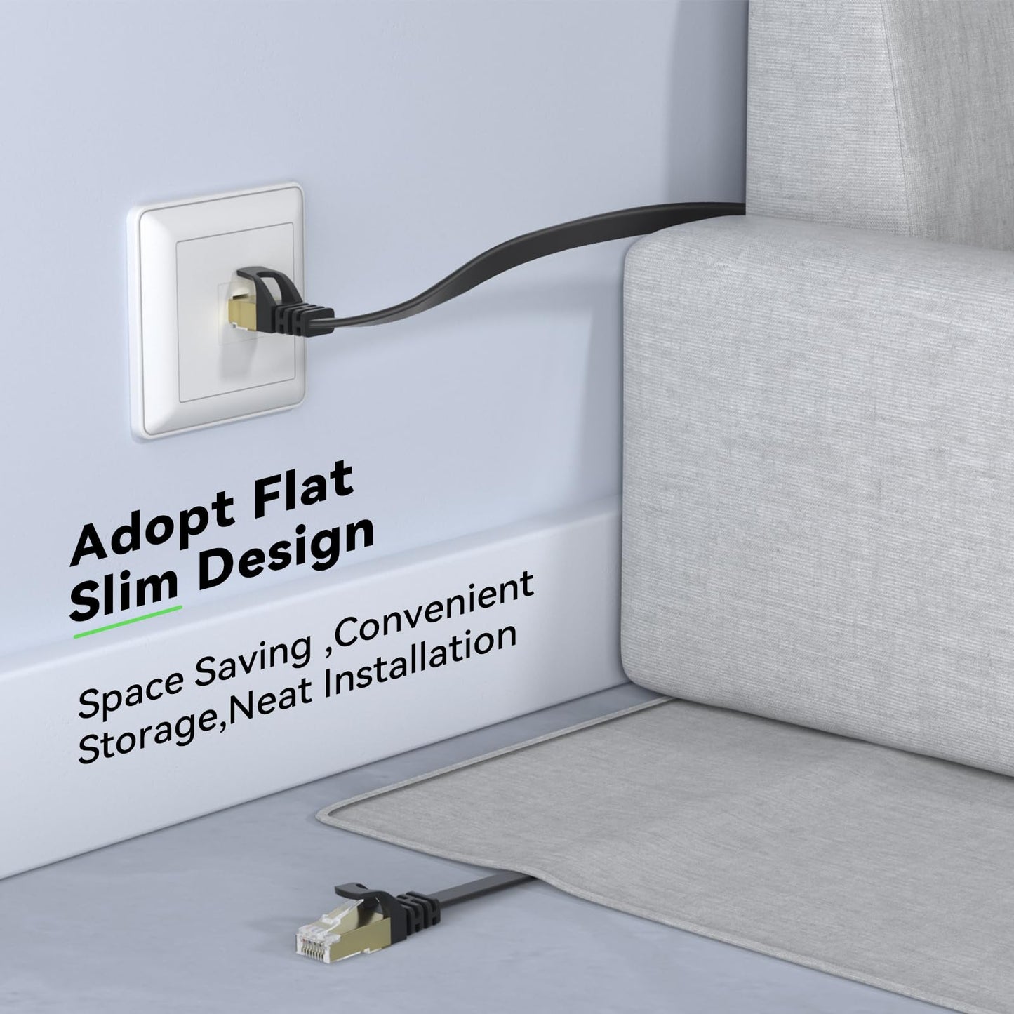 Cat 8 Ethernet Cable 75 FT, BUSOHE 40Gbps 2000MHz Cat8 High Speed Flat Internet Network Patch Cord, SFTP Shielded LAN Wire with Gold Plated RJ45 Connector, with Clips, for Outdoor Indoor- 75FT Black