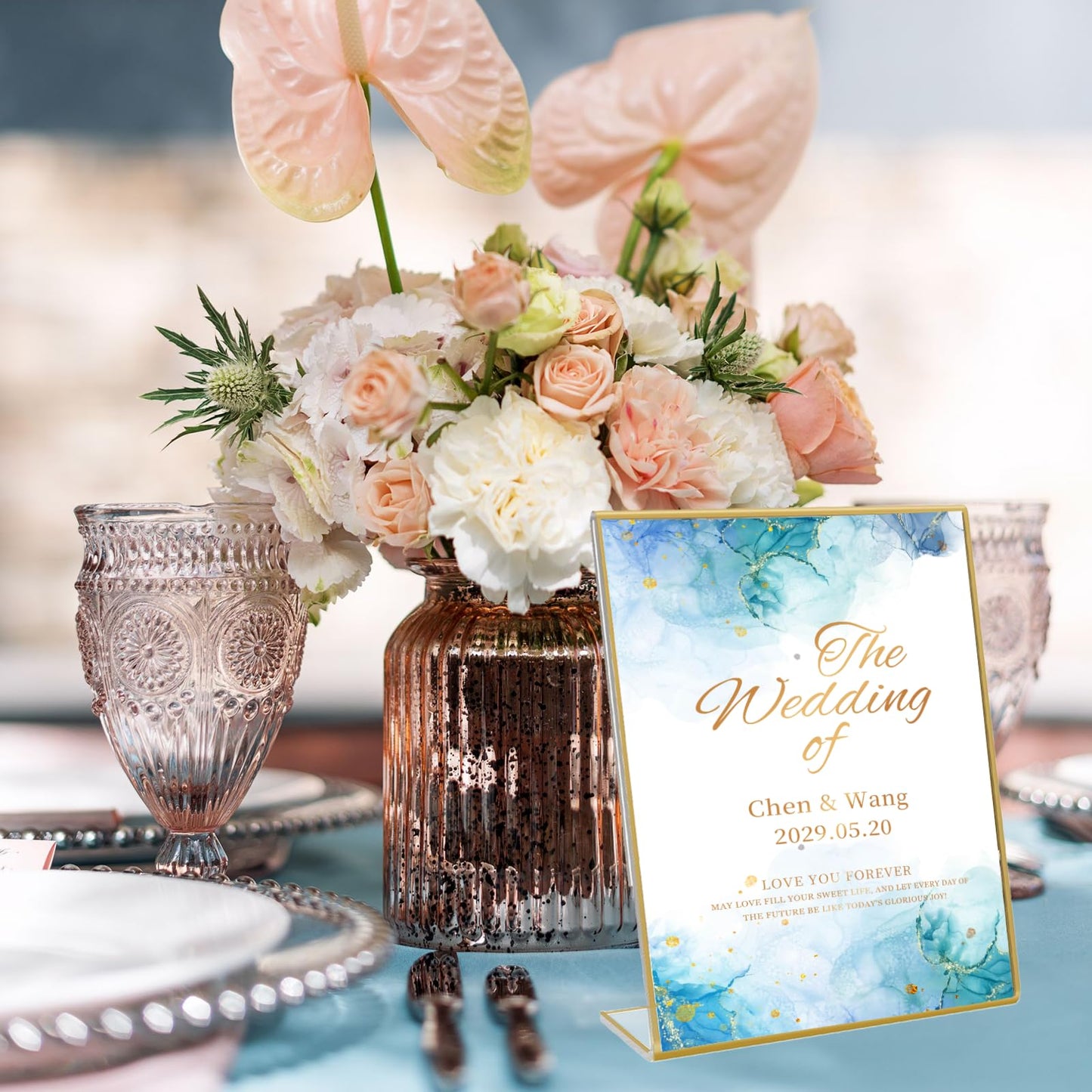 6 Pack Acrylic Gold Frame, 8.5 x 11 Acrylic Sign Holder, Clear Gold Picture Frames, Slanted Back Table Sign Holder Stand for Wedding Table, Restaurant Signs, Photos and Art Display