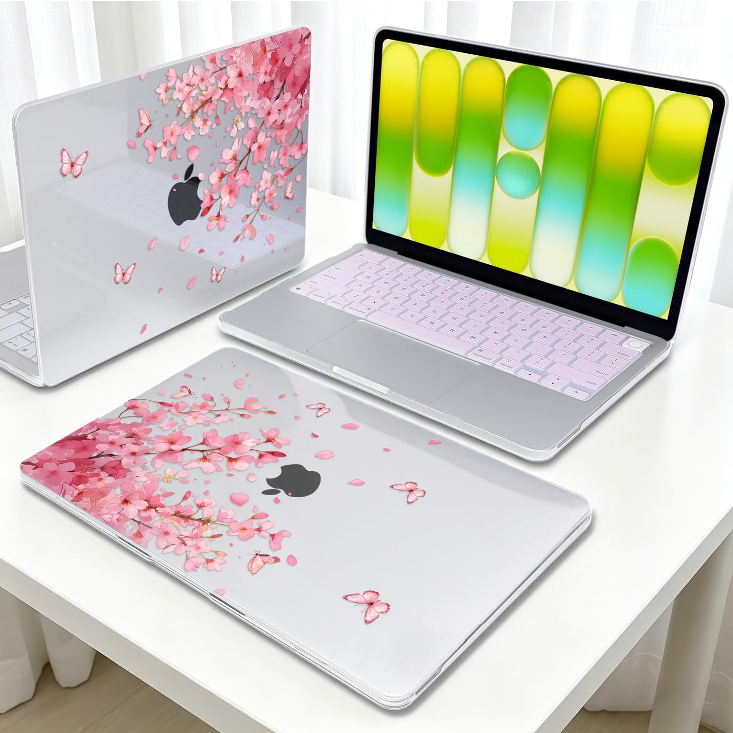 Seanai Pink Floral Lightweight Hard Case for 2026 MacBook Neo 13 Inch A18 Pro A3404, Slim Scratch-Proof Protective Cover with Keyboard Cover, Screen Protector, Shortcut Sticker & Webcam Privacy Cover