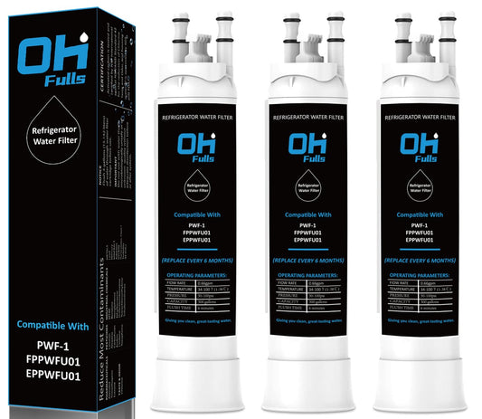 OHFULLS Refrigerator Water Filter Replacement Compatible with Frigidaire FPPWFU01 PurePour PWF-1 Electrolux EPPWFU01 PureAdvantage PWF-1 Water Filter, 3-Pack