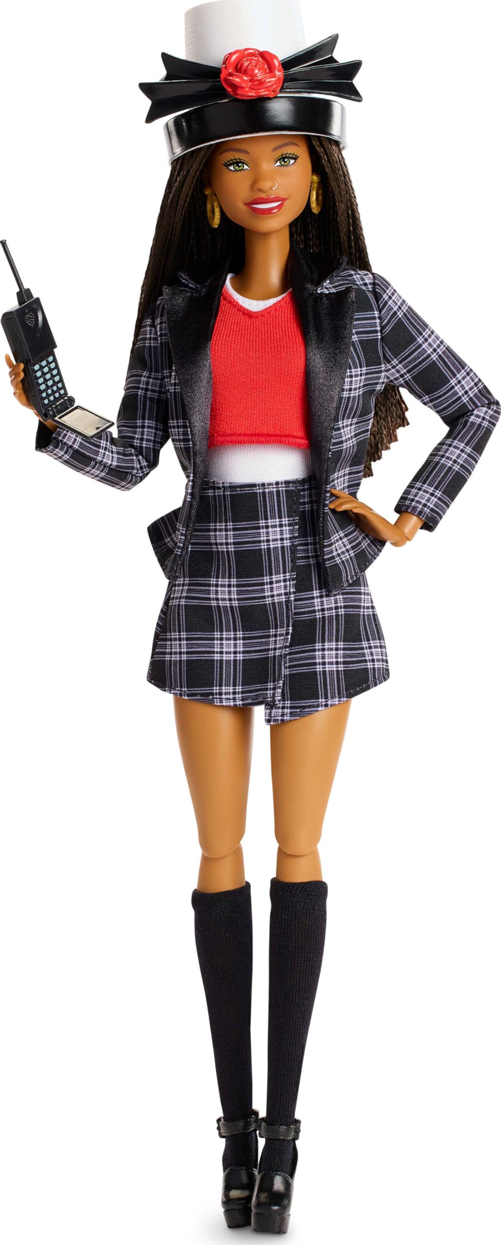 Barbie Signature Doll, Clueless Dionne Collectible with Black-and-White Plaid Suit, Top Hat, & Cell Phone Accessory
