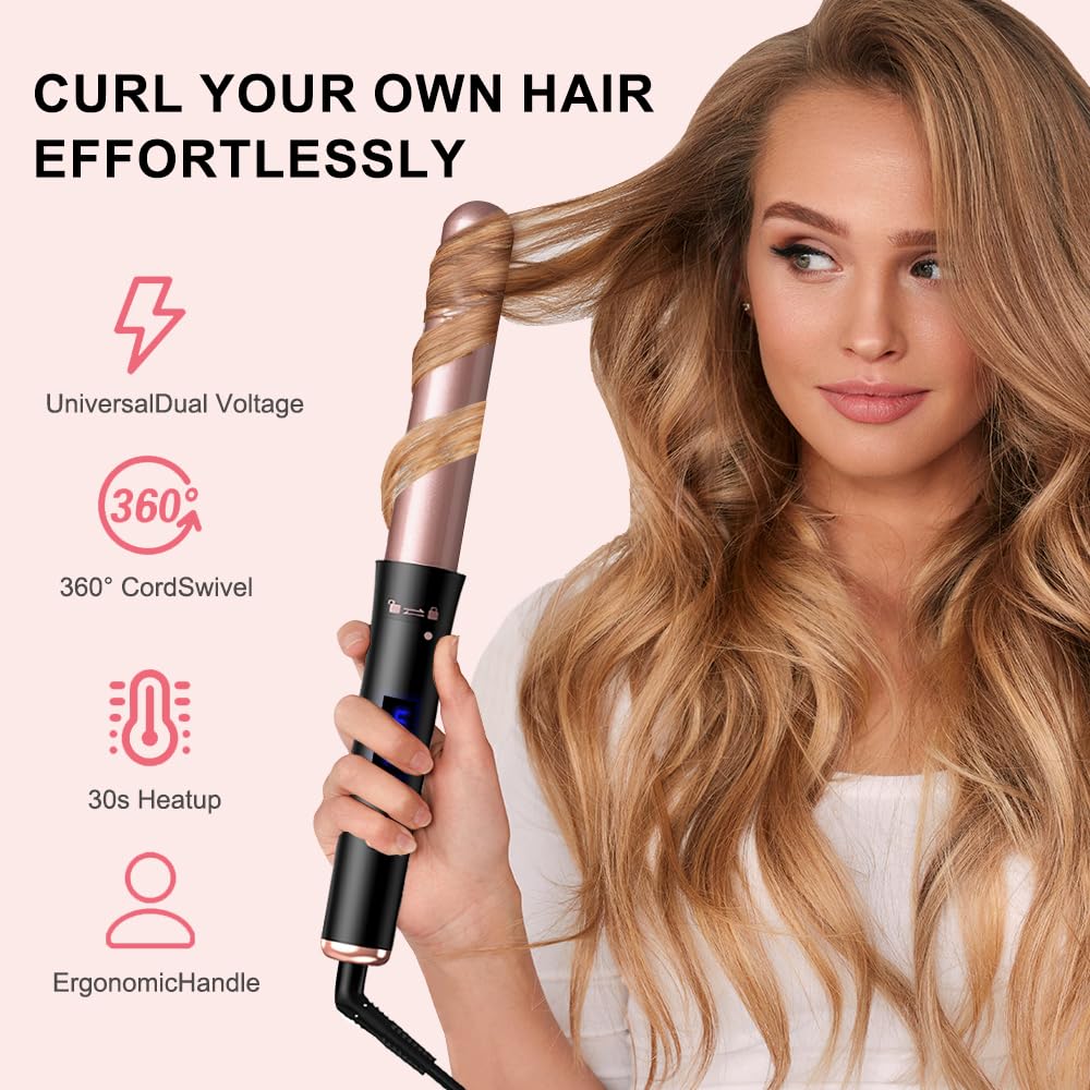 5 in 1 Curling Iron Set,Curling Iron Wand with 3 Barrel Hair Crimper(1.1inch) and 4 Interchangeable Ceramic Curling Wand(0.35"-1.25"), 4 Temp Heating Setting,Contain Protective Glove & 2 Clips