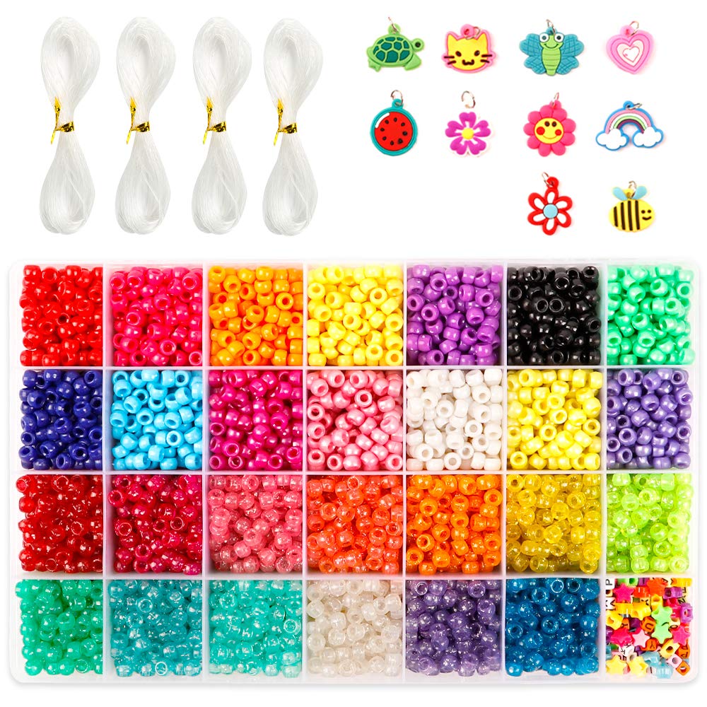 Pony Beads, 4,600 pcs 9mm Pony Beads Set in 27 Colors with Letter and Star Beads and Elastic String for Bracelet Jewelry Making by INSCRAFT