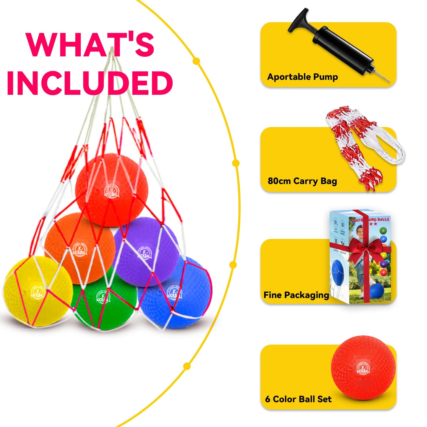 8.5 Inch Kickball Set, Dodgeballs 12 Pack, Playground Balls for Kids&Adults, Bouncy Balls Includes Pump and Storage Bag, Handball for Outdoor & Indoor Games, Boys and Girls Gift with Gift Box