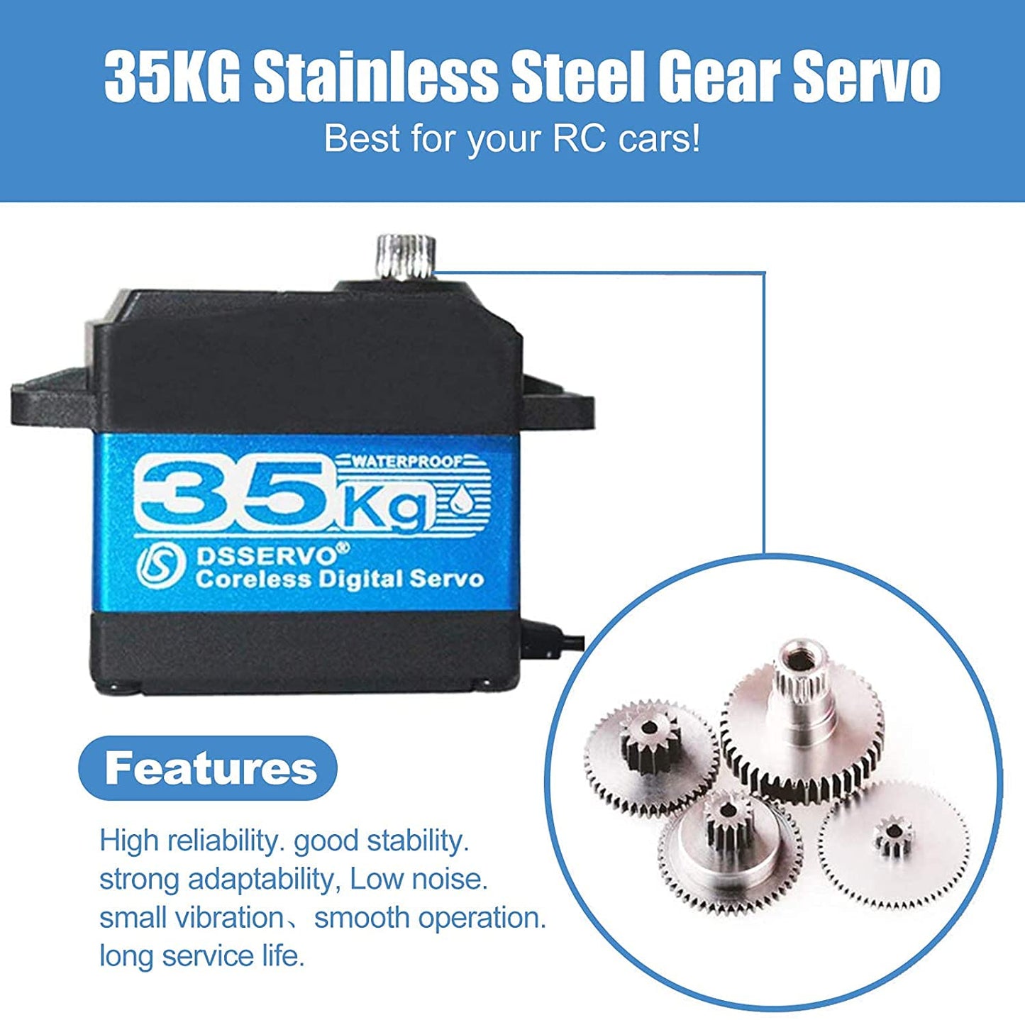 ANNIMOS 35KG Coreless Digital Servo Motor HV 7.4V Stainless Steel Gear High Torque Waterproof Standard Baja Servos for Robotic DIY RC Cars - 270 Degrees