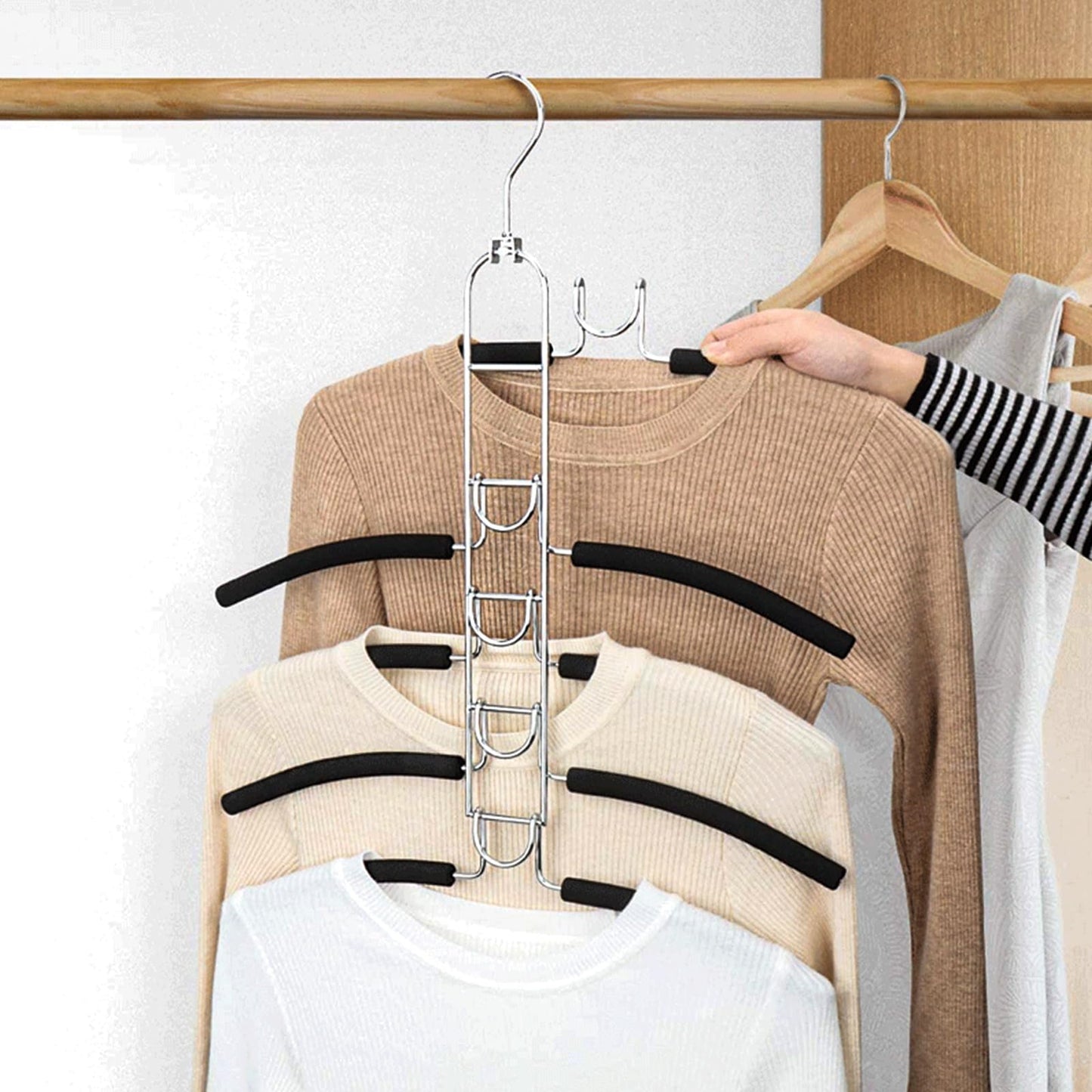 Acrux7 4 Pack 5 in 1 Metal Clothes Hangers Space Saving Hangers, Non Slip Multi Hangers for Shirt Sweater, Multi Layers Coat Hangers, Heavy Duty Closet Organizer Hanger Rack for Shirt Blouse Suit