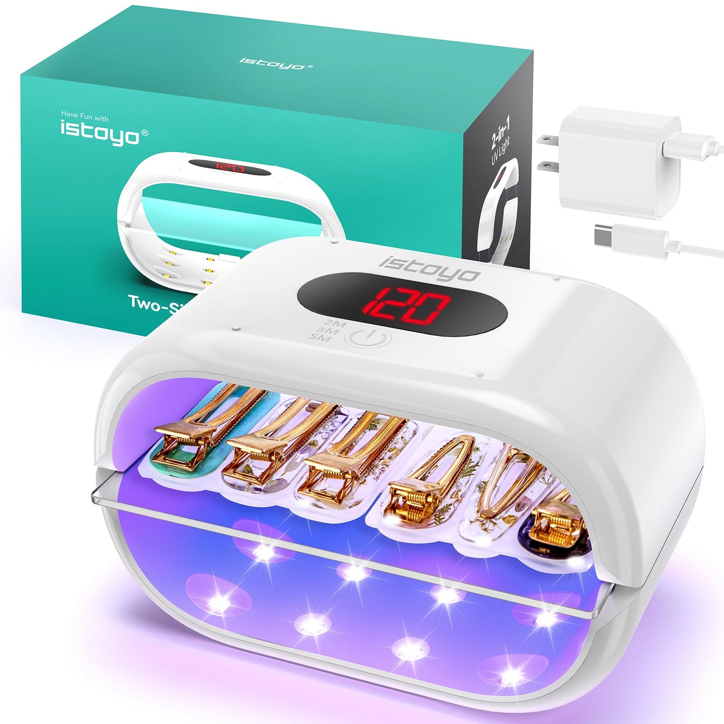 ISTOYO Double Sided UV Resin Lamp, 24 Beads Gel Nail Lamp, 2IN1 LED Nail Light for Hands and Feet, Long Time Setting (2, 3 and 5 Minutes), UV Light for Resin Curing, Jewelry Making and DIY Crafts