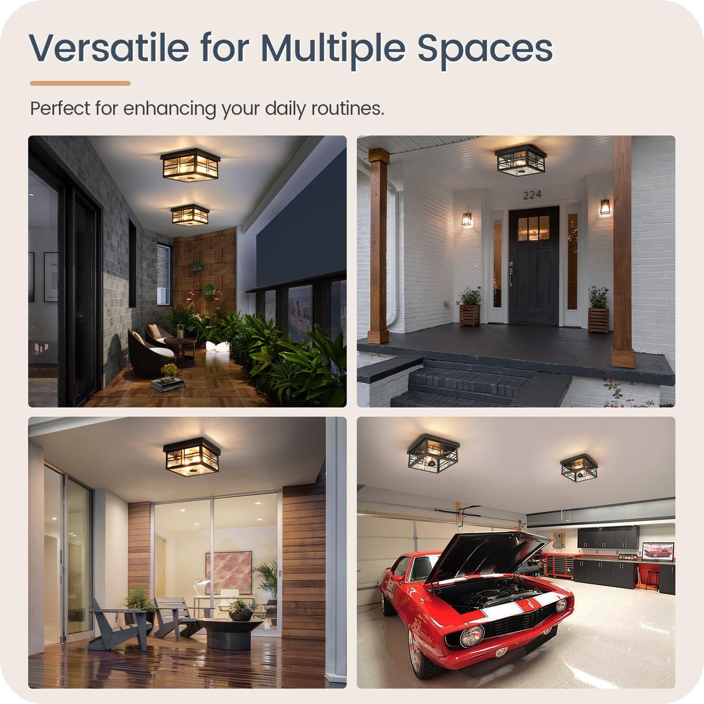 GOEBLESON Infrared Sensor Outdoor Ceiling Light, Flush Mount Motion Sensor Ceiling Light, 2-Light Black with Bubble Glass, Bulbs Not Included, 4 Modes, for Porch, Garage, Hallway, Patio, BQ08XD05W1