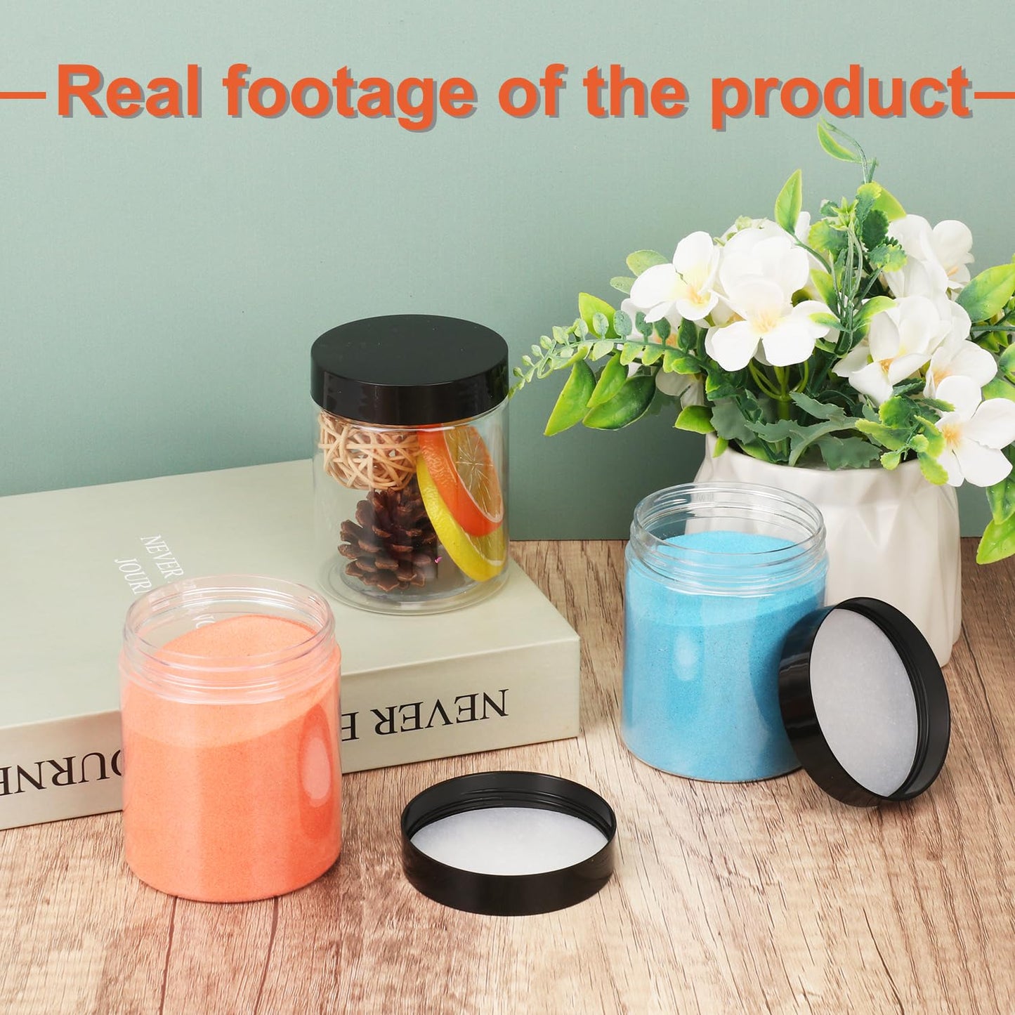IHDYPPEW 48 Pack 8 OZ Clear Plastic Jars with Black Lids, Empty Plastic Mason Jars, Plastic Cosmetic Jars with Lids for Cream, Body Butters, Moisturizers, Candy, Beads, Samples (Clear)