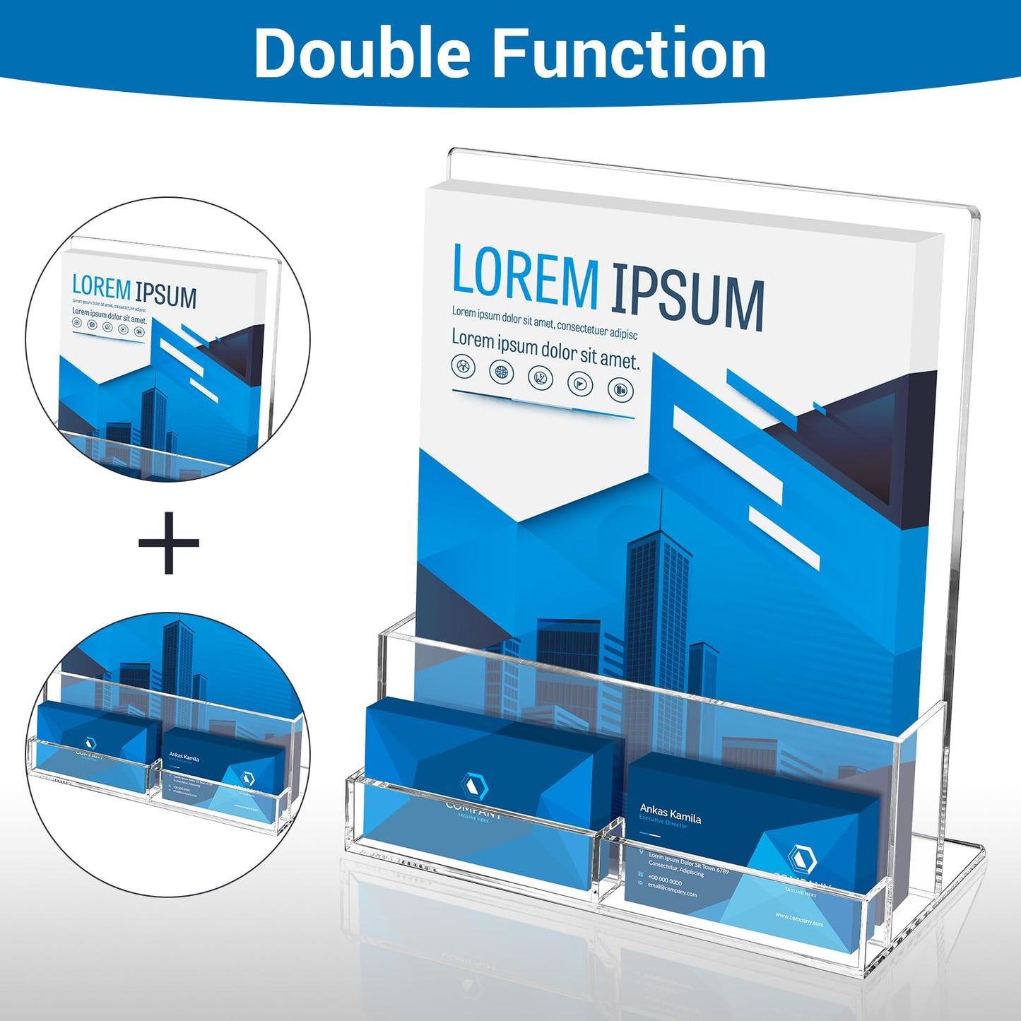 BEYGORM Acrylic Flyer Holder with Business Card Holder for 400 Flyers, 2 Pack Clear Stands for Display, Brochure Holder for Trade Show, Pamphlet, Magazine, Literature, Booklets
