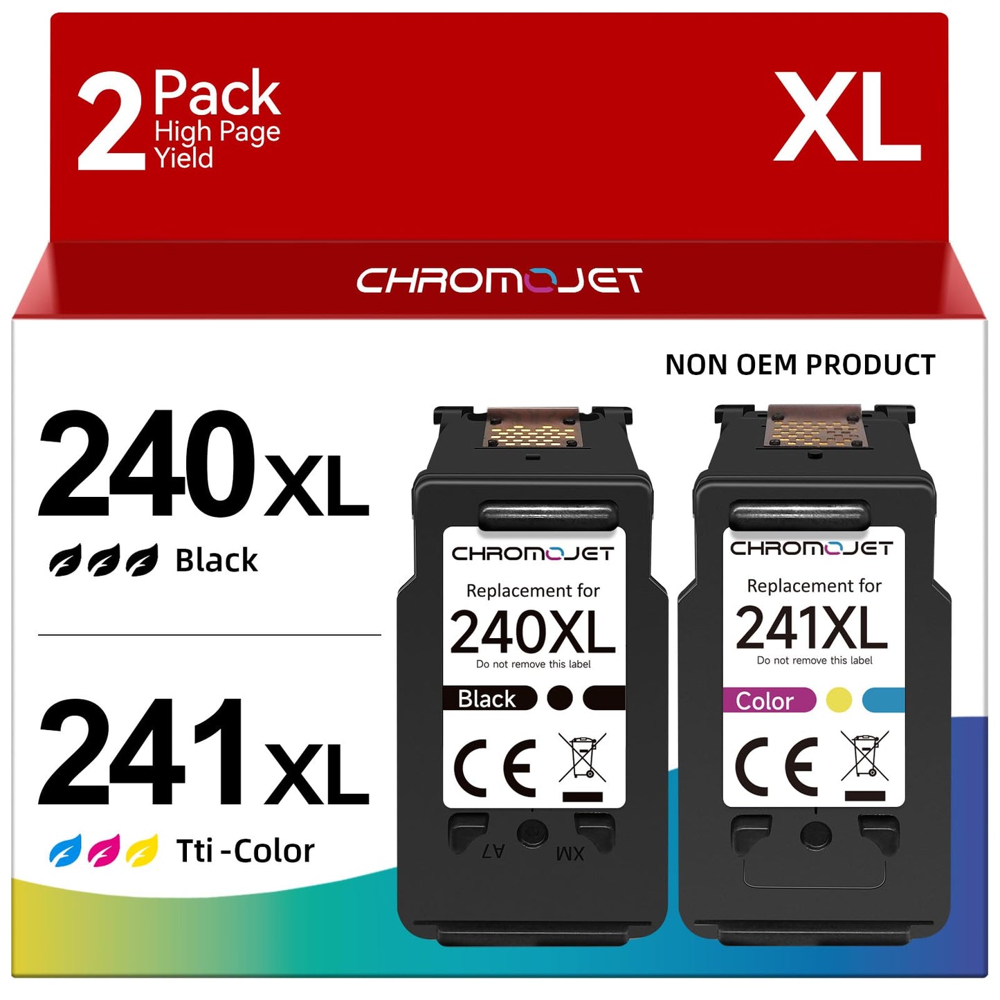 Chromojet PG-240XL/CL-241XL Ink Cartridges Compatible for Canon 240XL 241XL Combo Pack Printer Ink 240 241 PG240XL CL241XL Fit for PIXMA MG3620 MG3600 TS5120 TS5100 MG3220 MG3520 MG2120 MX472 (2 Pack)