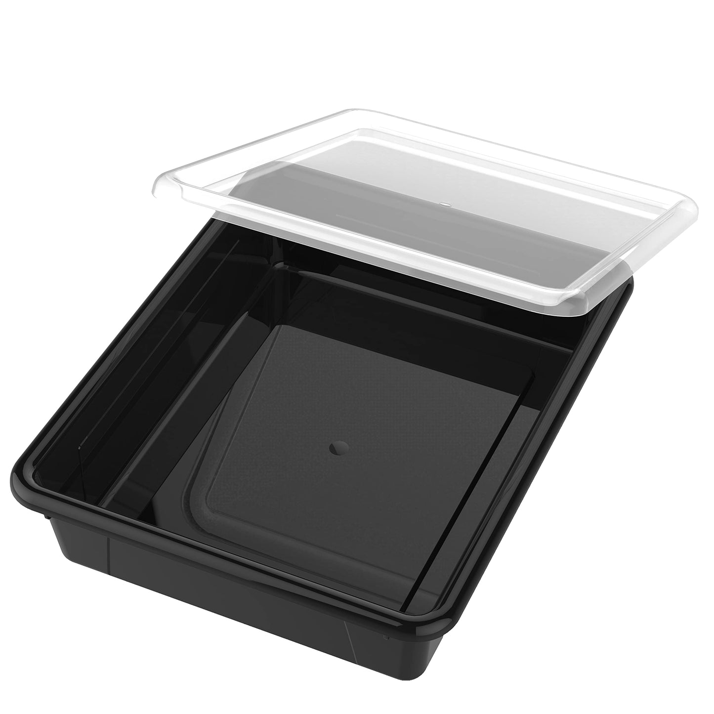 Storex Flat Storage Tray with Lid, Letter Size, 10 X 13 X 3 Inches, Black, 5-Pack (62535U05C)