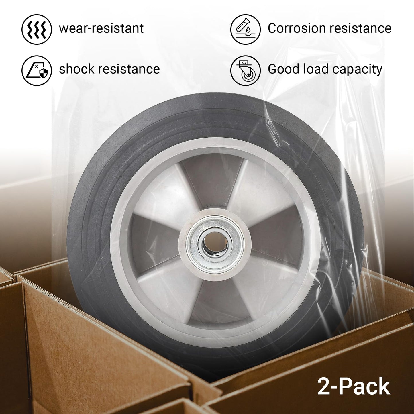 AR-PRO 2-Pack 8" x 2" Solid Run-Flat Replacement Tire with 5/8" Axle & 2" Offset Hub for Hand Trucks Wheelbarrows Dollies Trolleys – Heavy-Duty 176 lbs Load