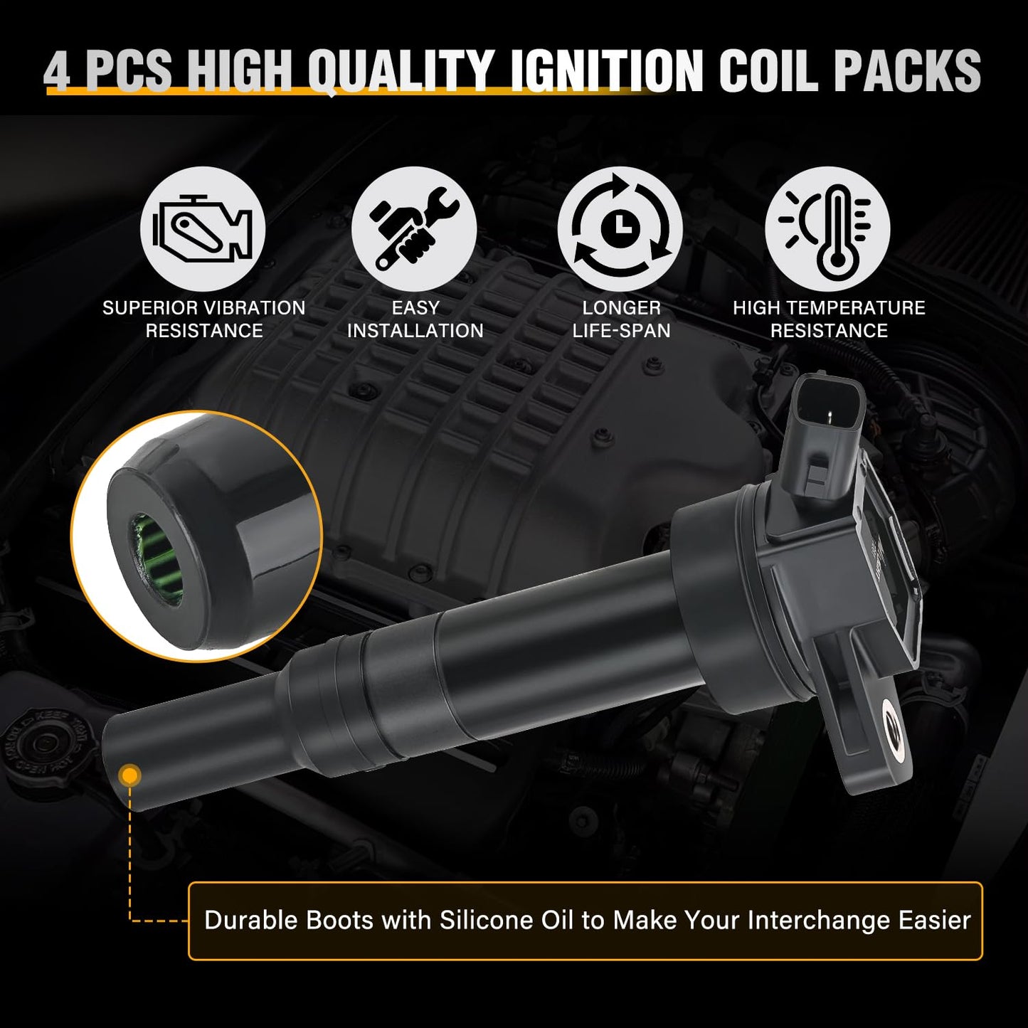 Nilight Ignition Coil Packs Set of 4 Fit UF651 for Hyundai KIA 2011 2012 2013 2014 2015 2016 17 18 19 2020 Tucson Elantra Soul FORTE 1.8 2.0L OE#5C1861 C1804 11788511 273002E000 (2-pin) Ignition Coils