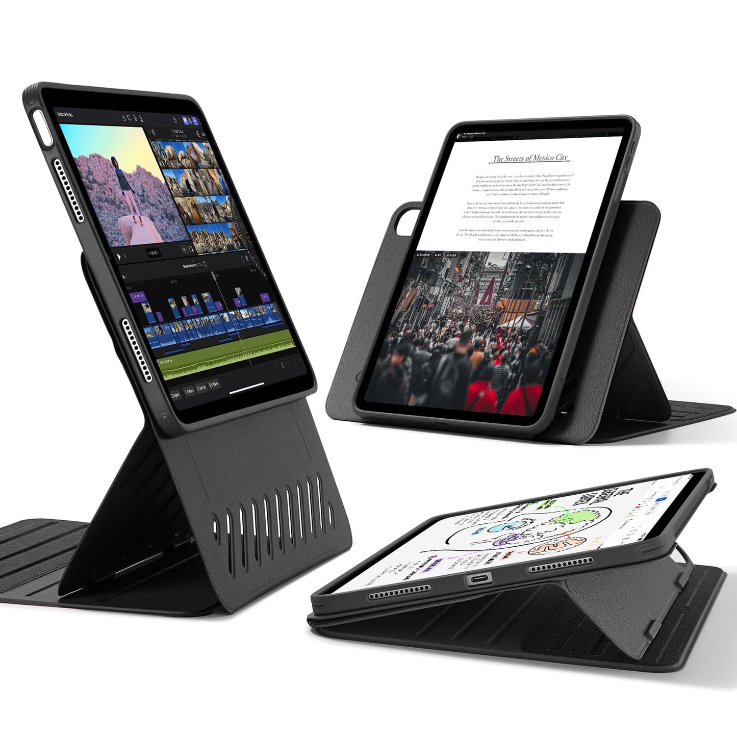 ESR for iPad Air 13 Inch Case M3/M2 (2025/2024), Removable Magnetic Cover, Adjustable Portrait/Landscape Stand with Raised Screen View, 9 Standing Angles, Shift Series, Black