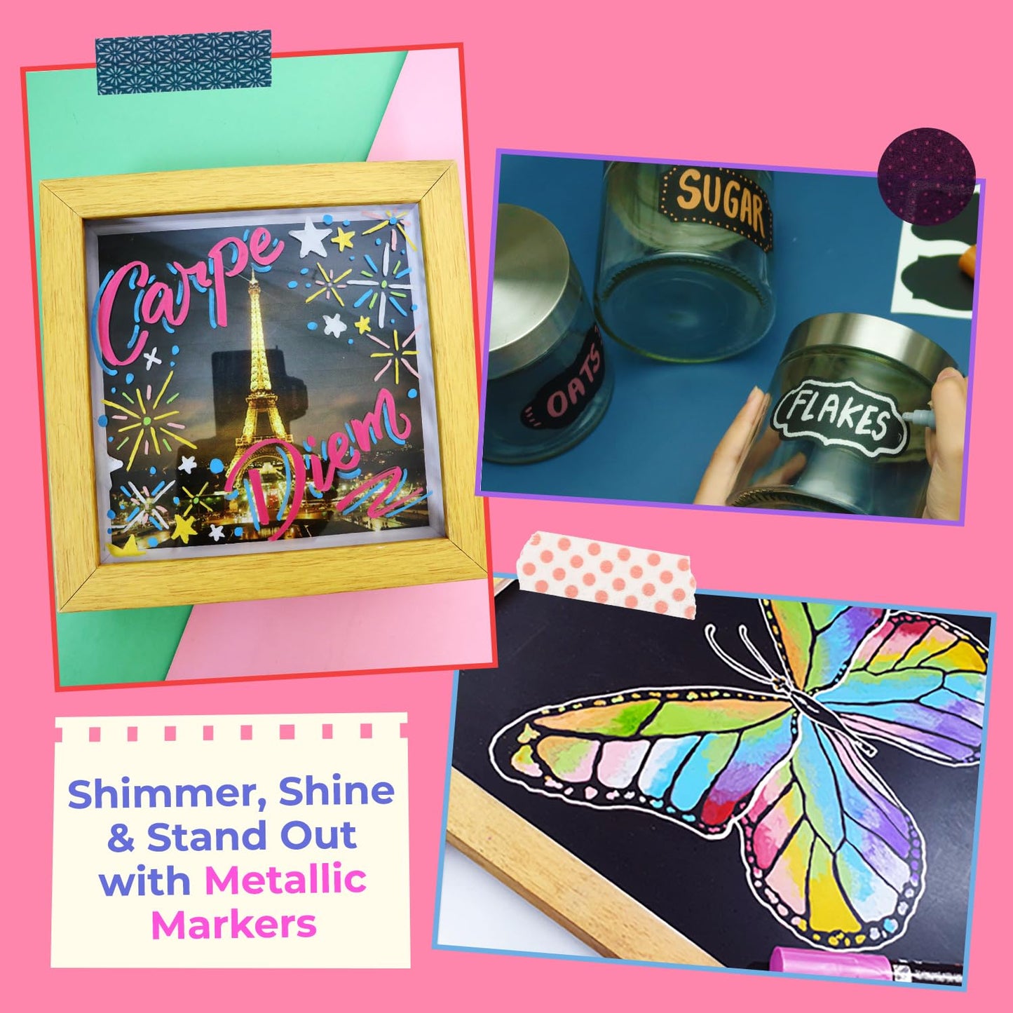 Chalkola Chalk Markers - Pack of 40 (Neon, Classic & Metallic) Chalk Pens - For Chalkboard, Blackboard, Window, Labels, Bistro, Glass - Wet Wipe Erasable - 6mm Reversible Tip