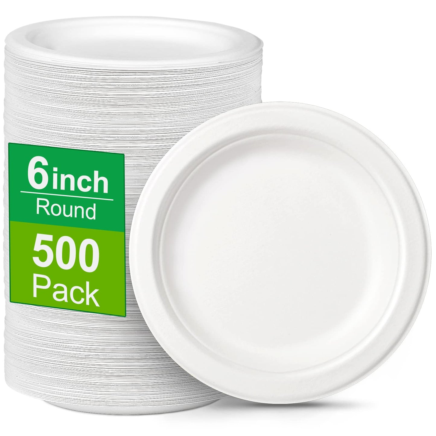 Greconv Paper Plates 6 inch, 500 Pack Paper Plates Bulk, Small Paper Plates 100% Compostable Plates Made from Sugarcane Fibers, Dessert Paper Plates Disposable, White Paper Plates
