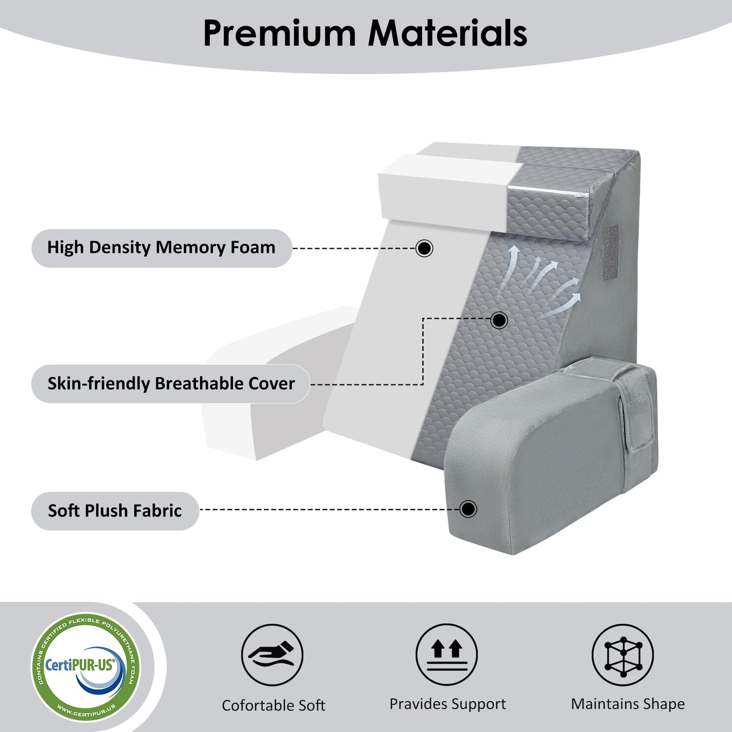 Comfort Reading Pillow for Bed, Adult Back Pillow with Arms - Soft but Firm Backrest for Sitting Up, Watching TV & Relaxing on Couch