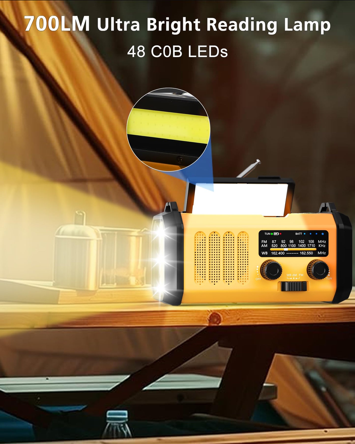 48100mWh Crank Emergency Weather Radio,Solar Hand Crank Radio,4-Way Powered Portable NOAA AM FM Radio with Phone Charger,Flashlight,Readinglamp,Compass,SOS for Outdoor Camping Hurricane Storm Survival