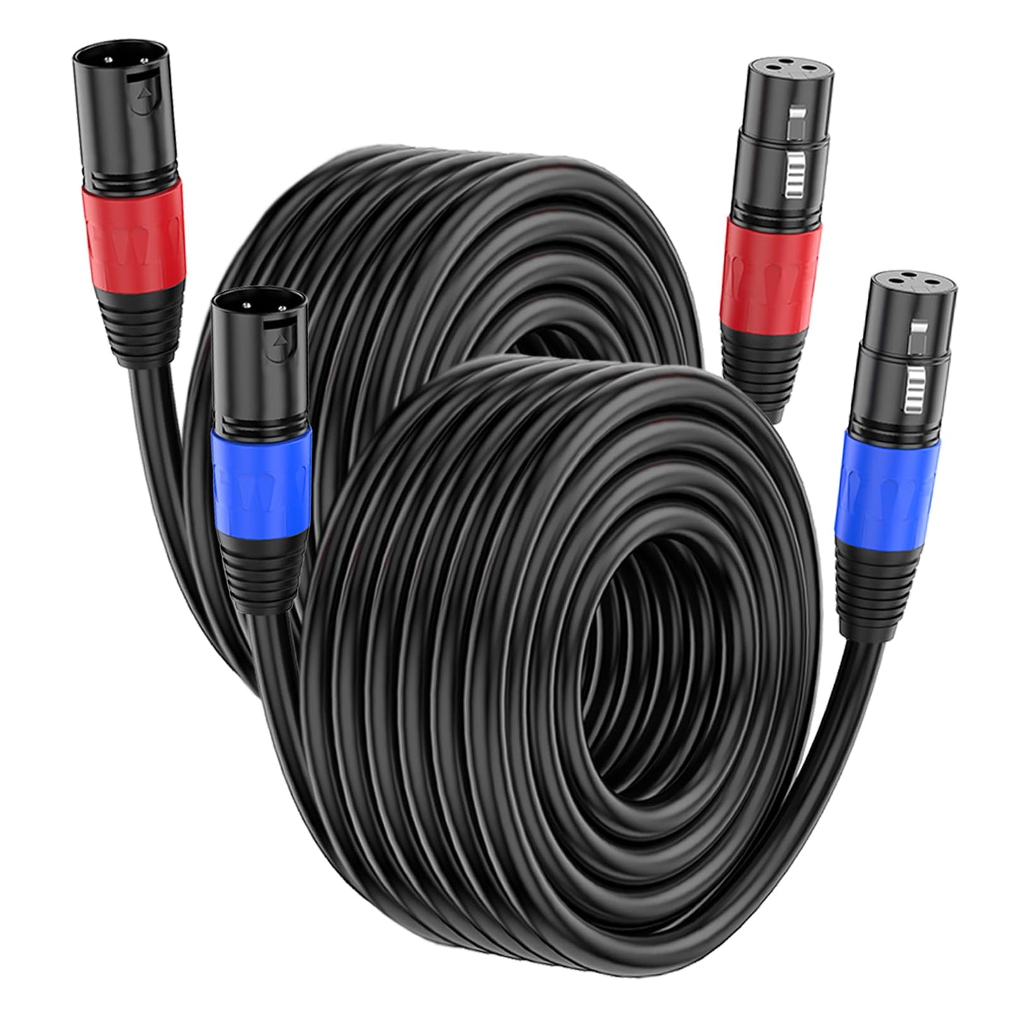 Jozzai XLR Cable 25ft 2 Packs - Premium Balanced Microphone Cable with 3-Pin XLR Male to Female Mic Speaker Cable, Black, Pure Copper and Plated Conductors, PVC Jacket