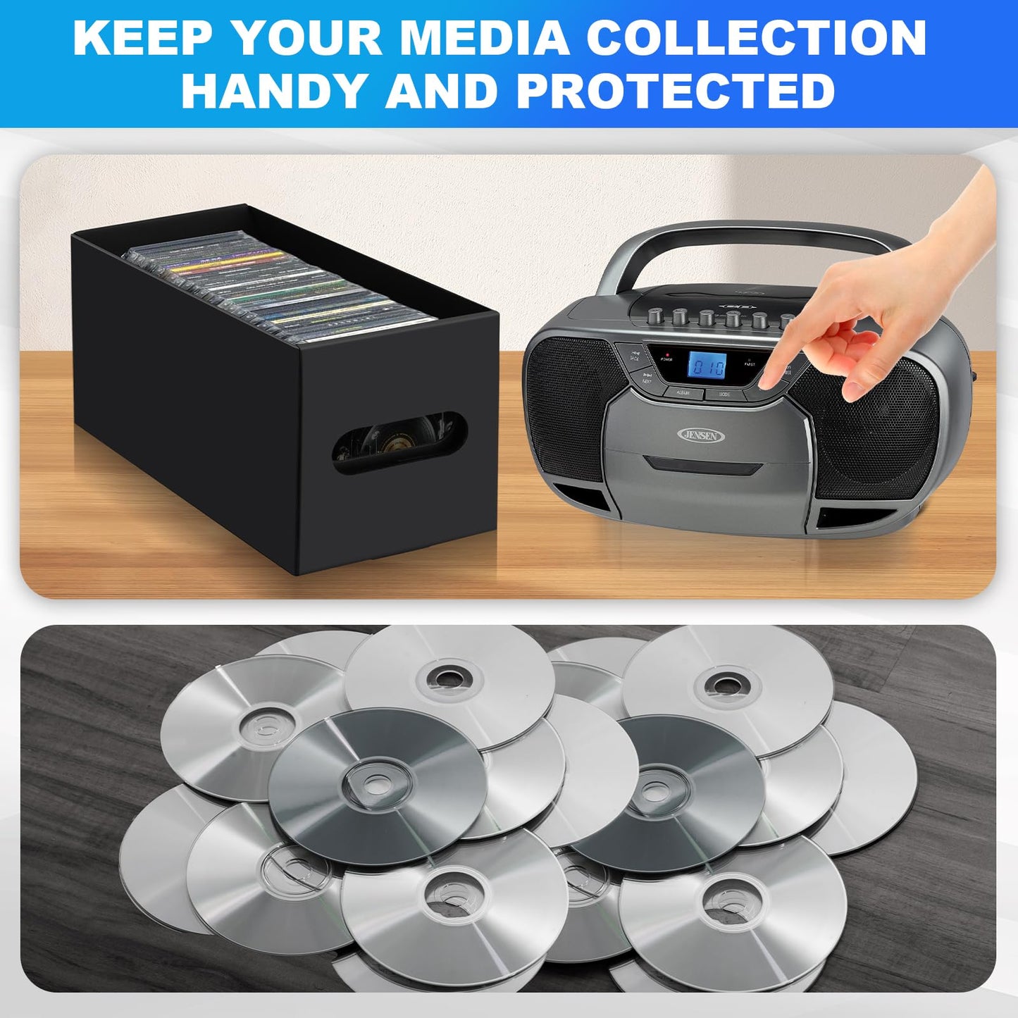 6 Pack CD Storage Boxes with PVC Clear Lid, Portable Cardbord CD Storage 13"×6"×6" DVD Case Holder Stackable DVD Storage Box Each Hold Up to 30 DVDs in Full Jewel Cases for DVDs, CDs