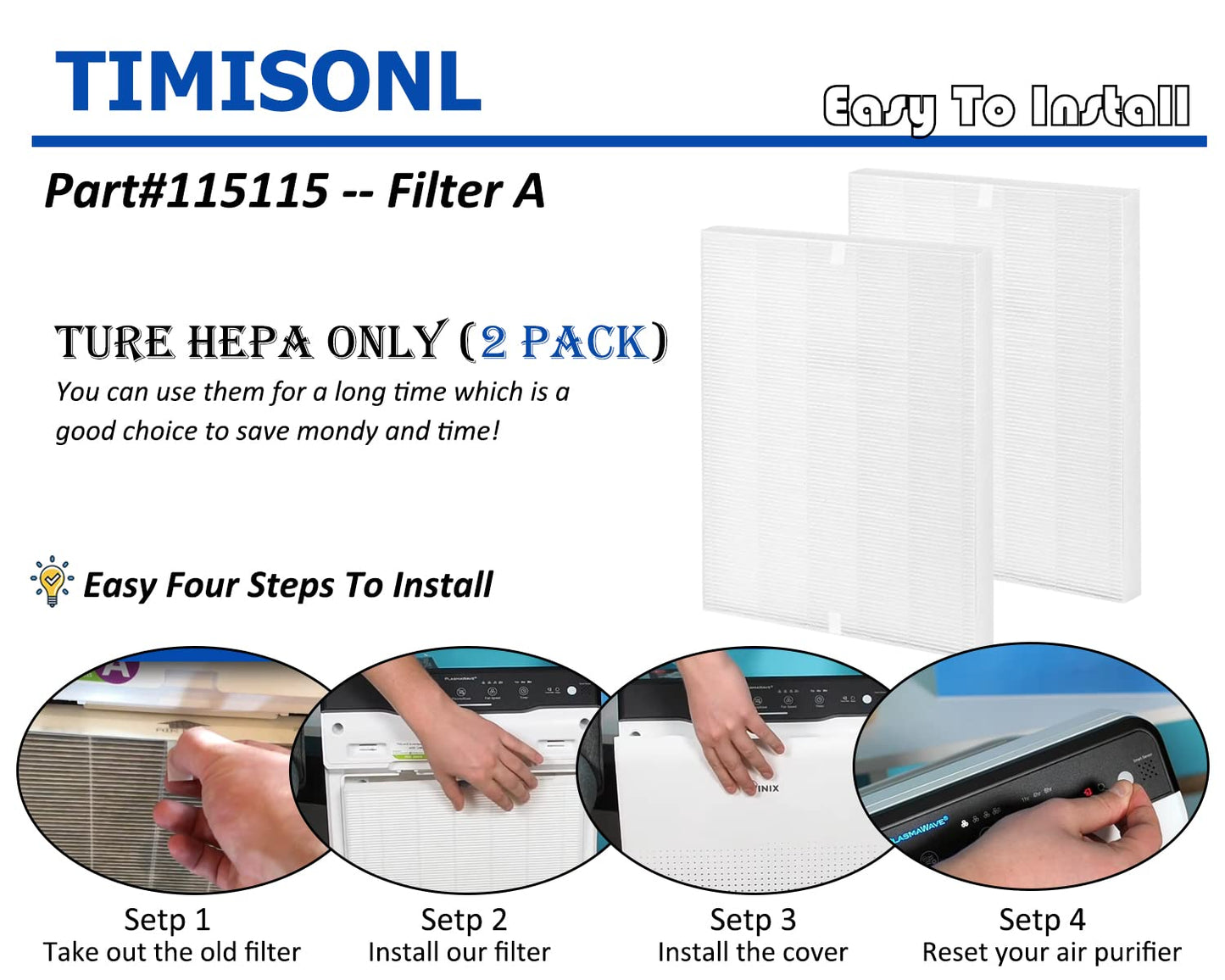 115115 Size 21 Replacement Filter A Compatible with Winix C535, PlasmaWave 5300, 6300, 5300-2, 6300-2, P300, AM90 Air Purifier - True HEPA Filter Only 2 Pack